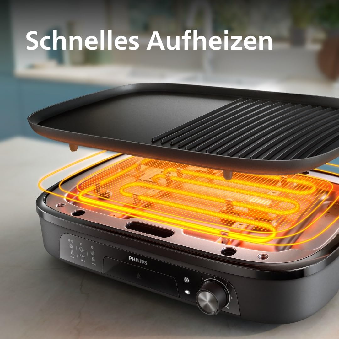 Philips Tischgrill 3000 Series – Große Grillfläche, 2400 W Schnellaufheizung