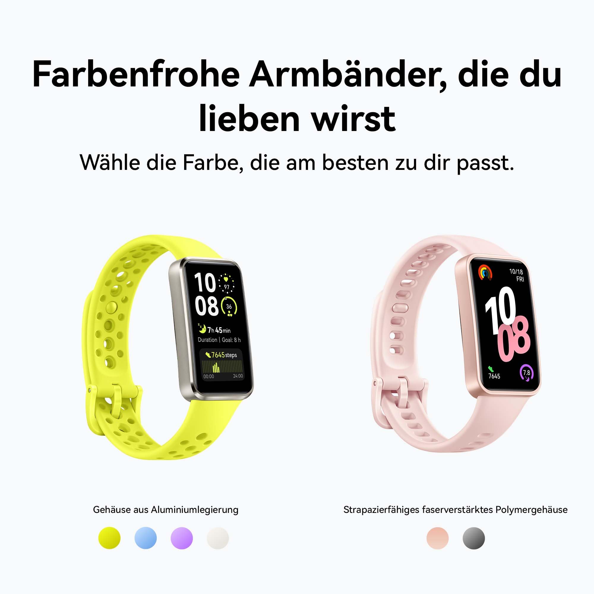 HUAWEI Band 10, Schlankes Gehäuse aus Aluminiumlegierung, Tragekomfortarmband