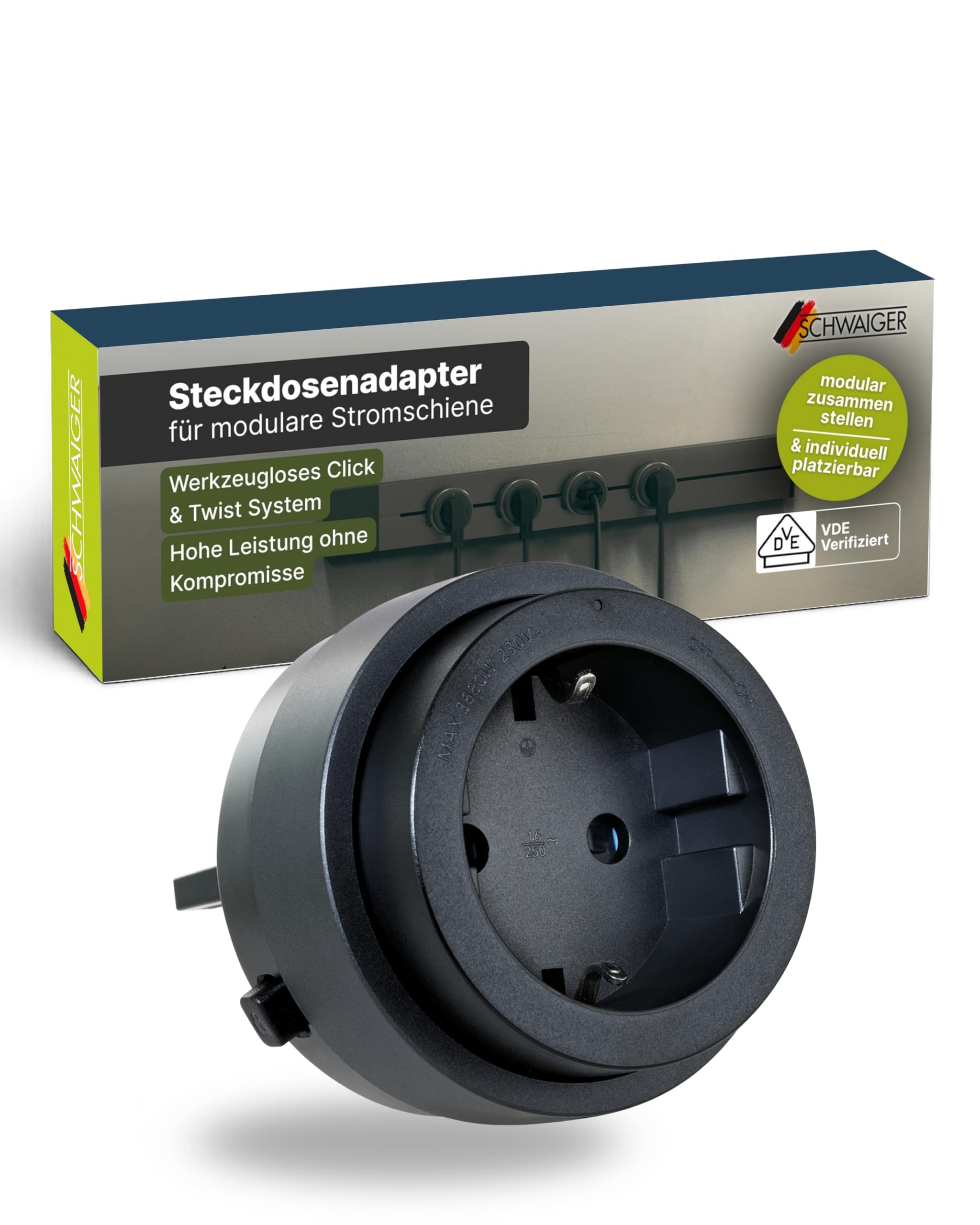 SCHWAIGER Steckdosenadapter für modulare Stromschiene Haushaltsstecker