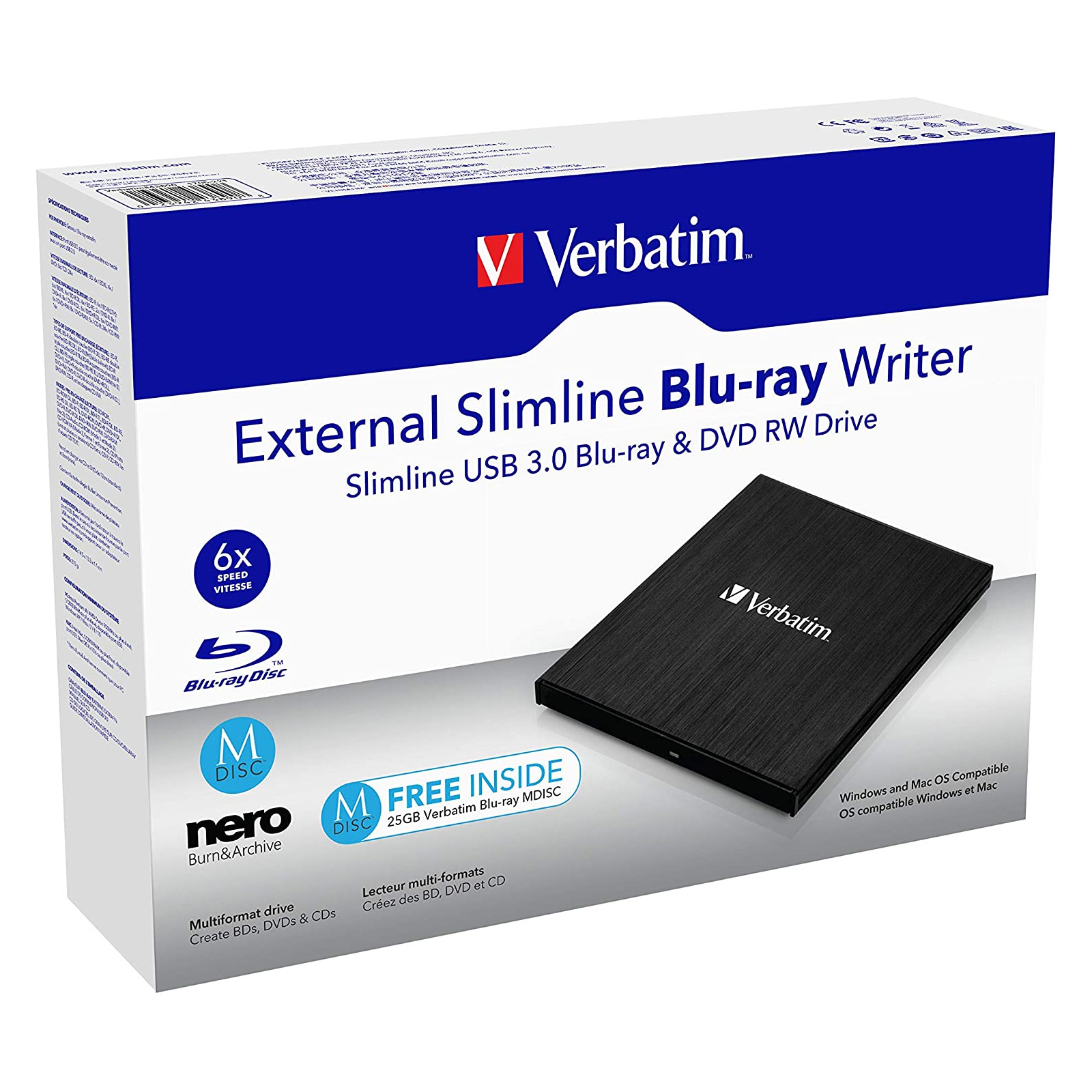 Verbatim Slimline Blu-Ray Brenner USB 3.0 extern