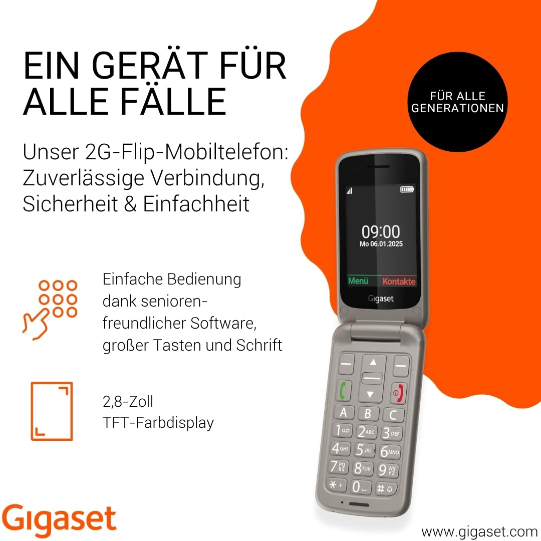 Gigaset GL595 Flip Mobiltelefon einfache Bedienung für Senioren Titanium