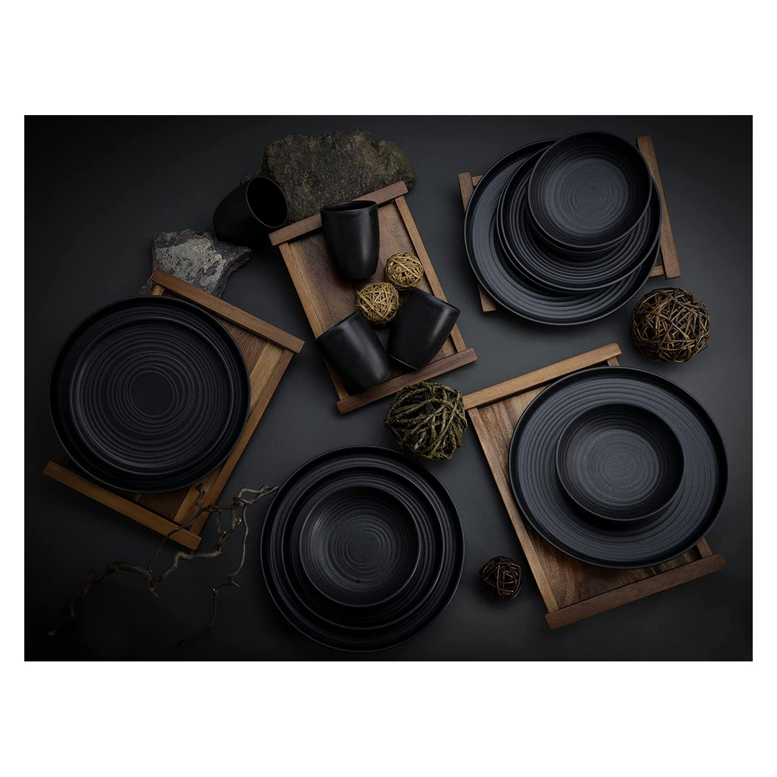 CreaTable, 23860, Serie Uno Black Lava Stone, Kombiservice 16 teilig