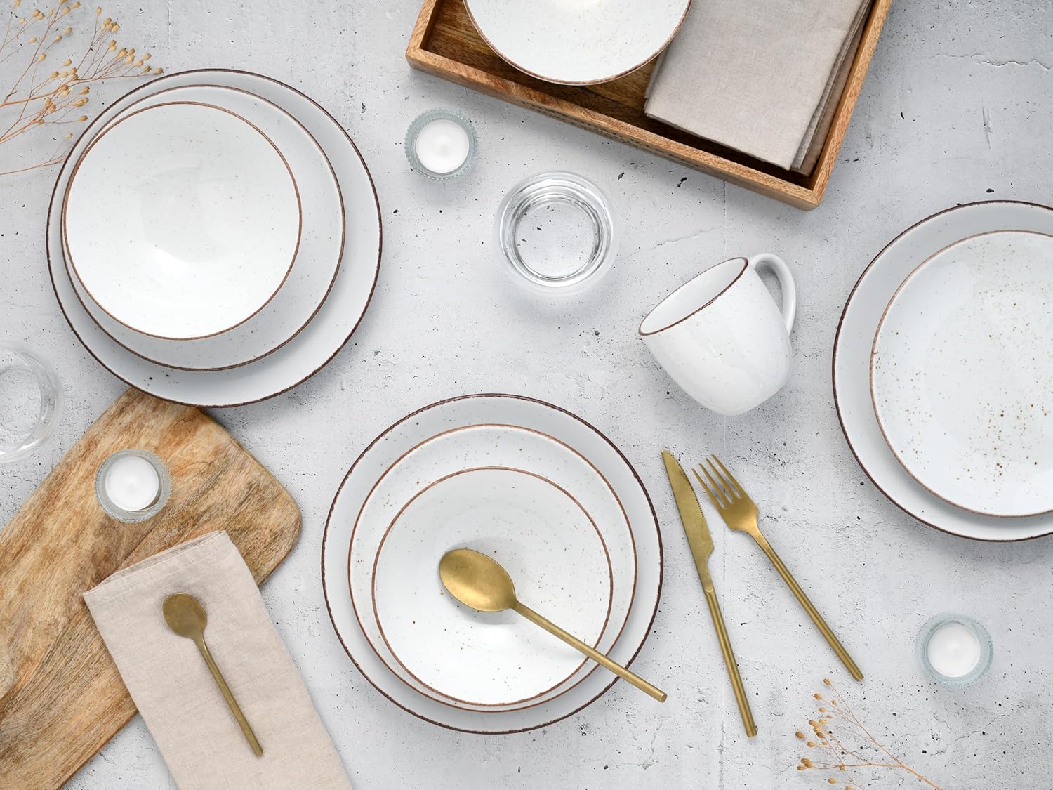 CreaTable, 20317, Serie VINTAGE NATURE weiss, Geschirrset Kombiservice 16 teilig