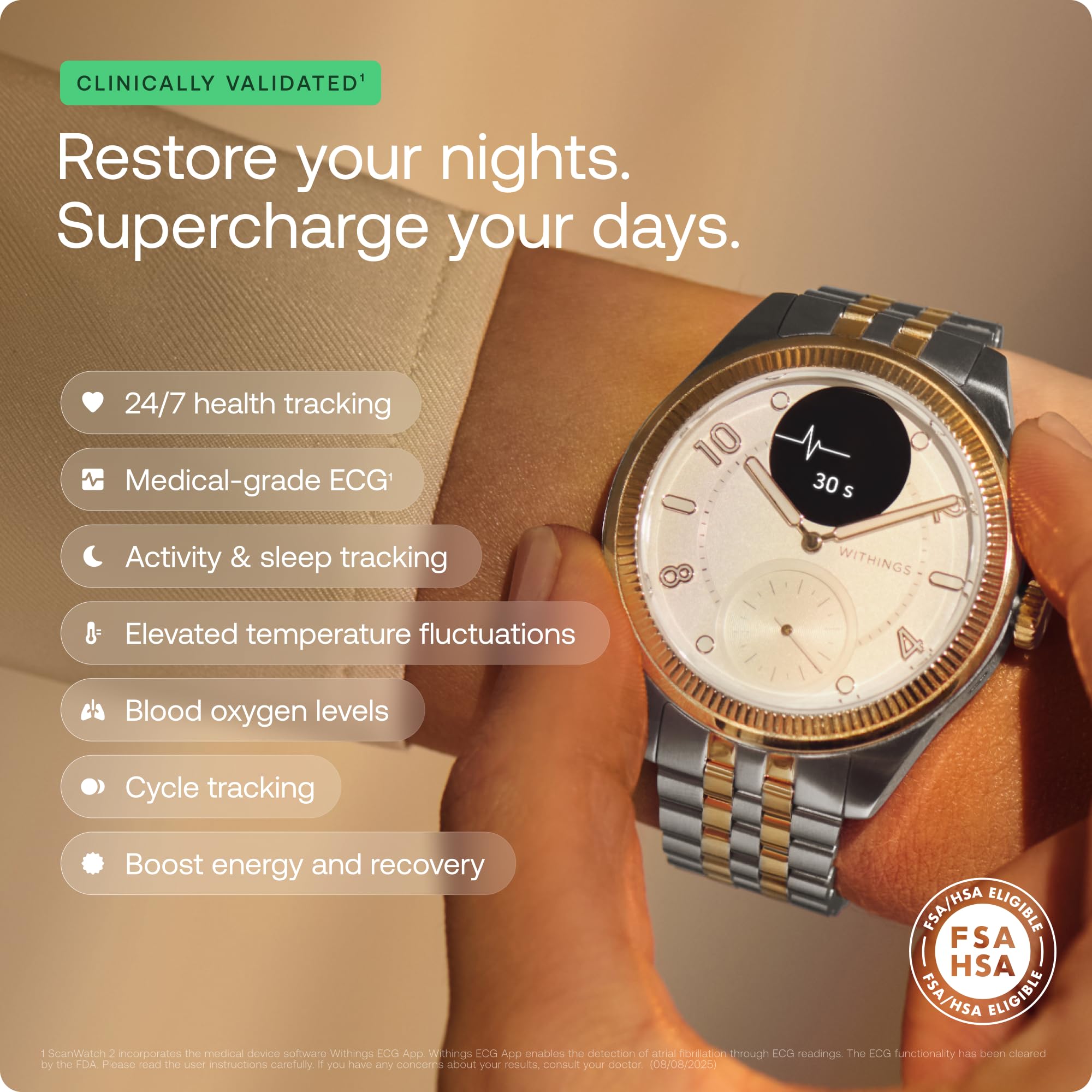Withings ScanWatch Nova, Hybrid Smartwatch Herzgesundheit für M&F - EKG