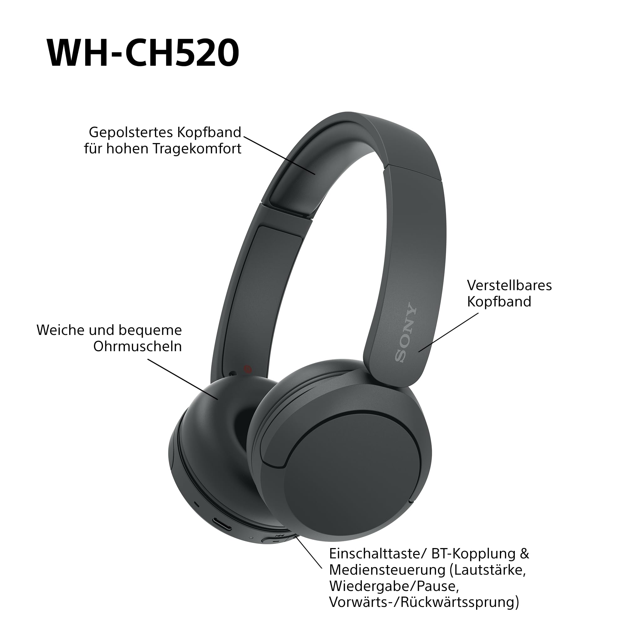 Sony WH-CH520 Kabellose Bluetooth-Kopfhörer