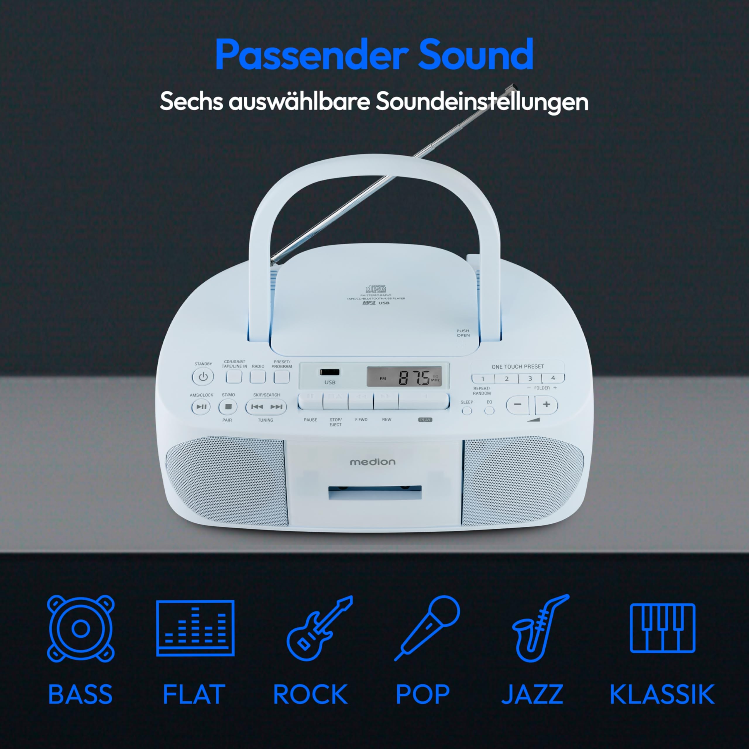 Medion LIFE E65010 Boombox Radiorekorder USB mit CD-Spieler und Kassettendeck