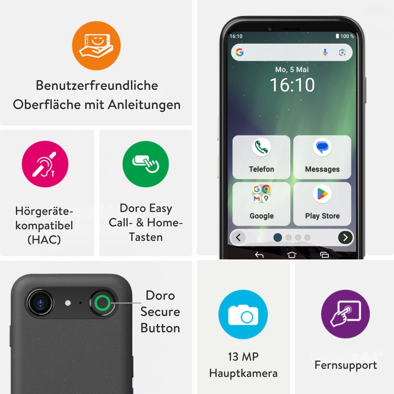 Doro - Aurora A10 Mobiltelefon - Senioren-Smartphone