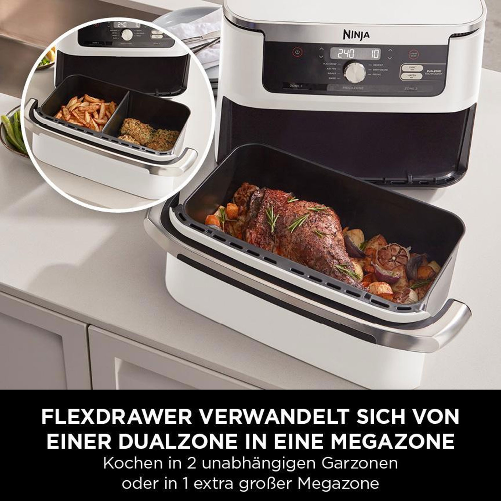 Ninja AF500EUWH Foodi FlexDrawer Doppel-Heißluftfritteuse