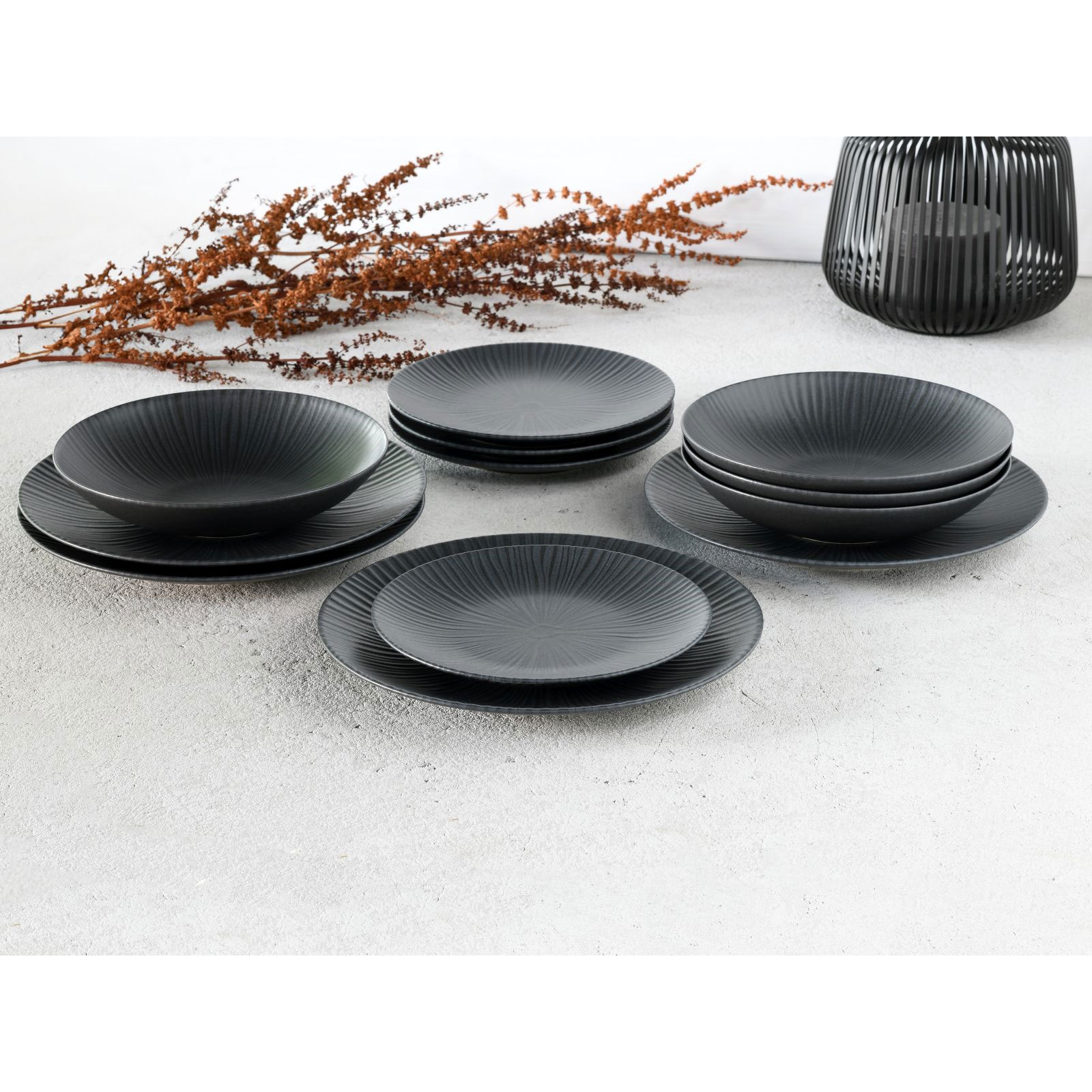 Creatable 23211 VESUVIO black (ELEMENTS Collection Geschirrset Tafelservice 12 tlg Steinzeug