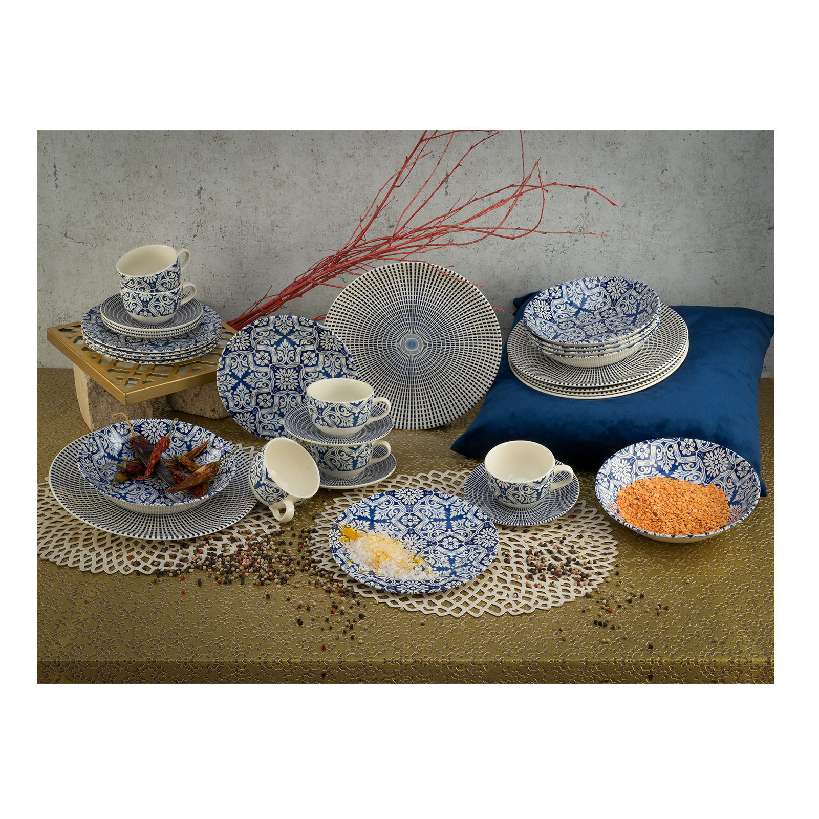 CreaTable, 19925, Serie Marrakesch BLUE, Geschirrset Kombiservice 30 teilig