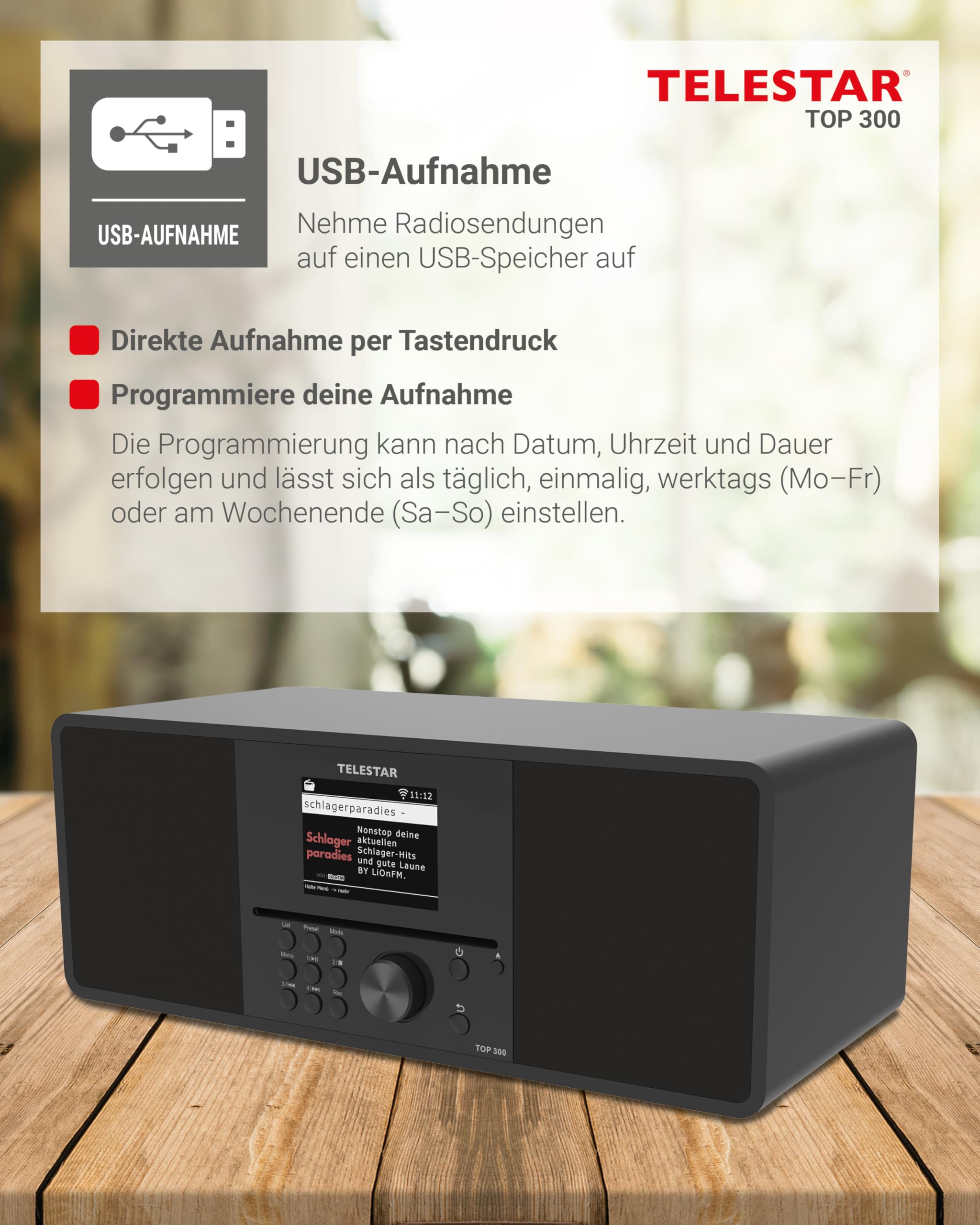 TELESTAR TOP 300 DAB+ Internetradio mit CD-Player Bluetooth USB Schwarz