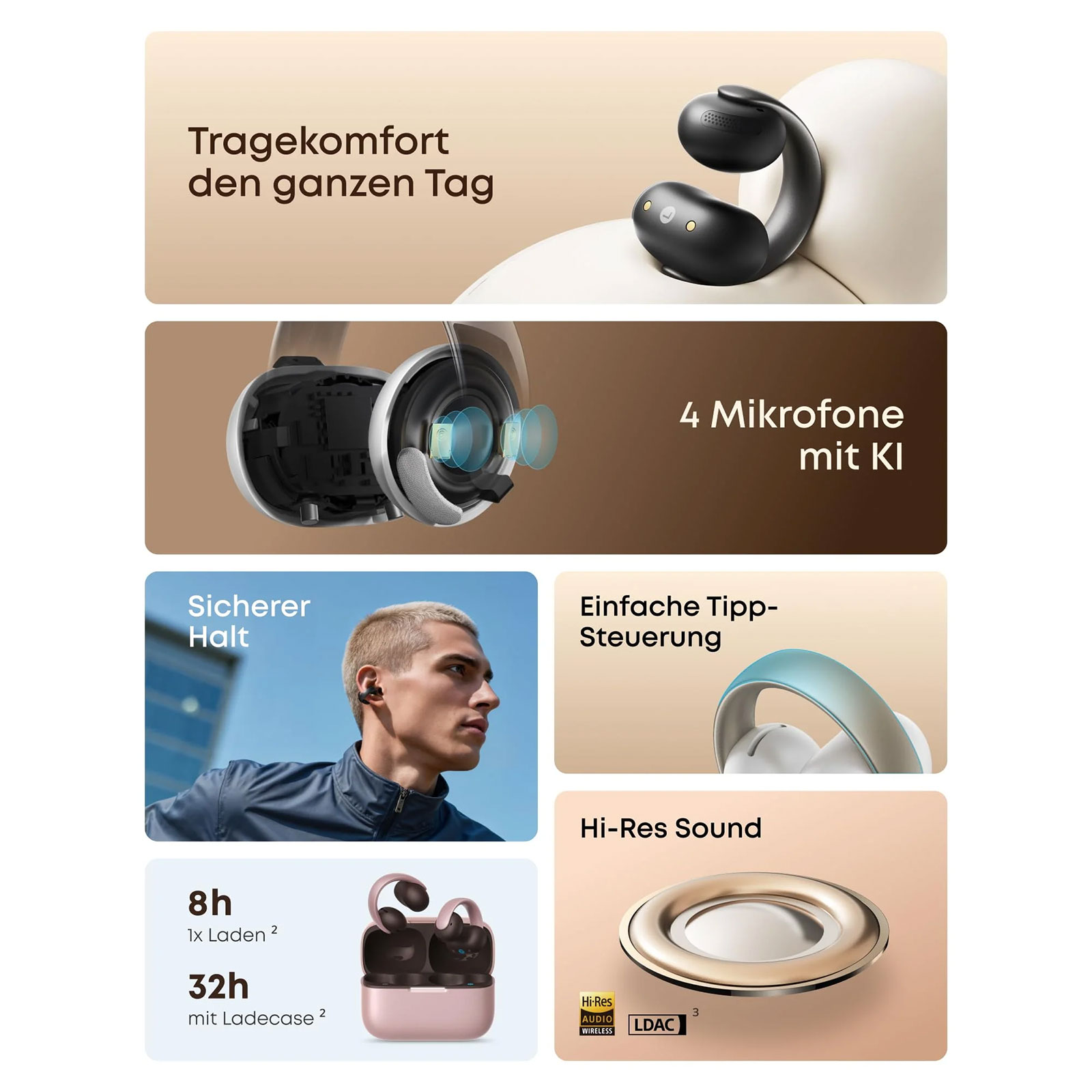 soundcore AeroClip Open-Ear Clip-On Earbuds True Wireless Bluetooth-Kopfhörer