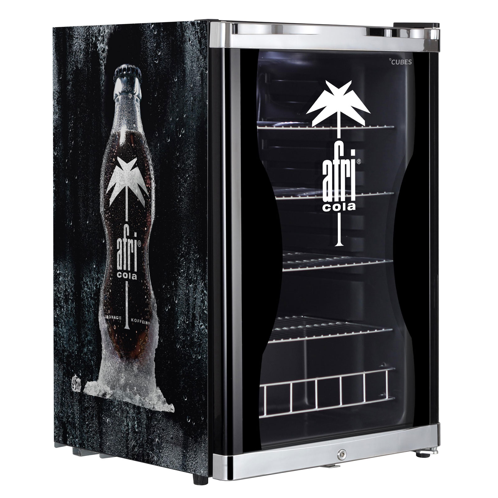 CUBES Highcube Afri Cola Getränkekühlschrank (EEK E, Nutzinhalt 115 l, Höhe 84,5 cm, Breite 54 cm, Thermostat manuell regulierbar, Afri Cola)