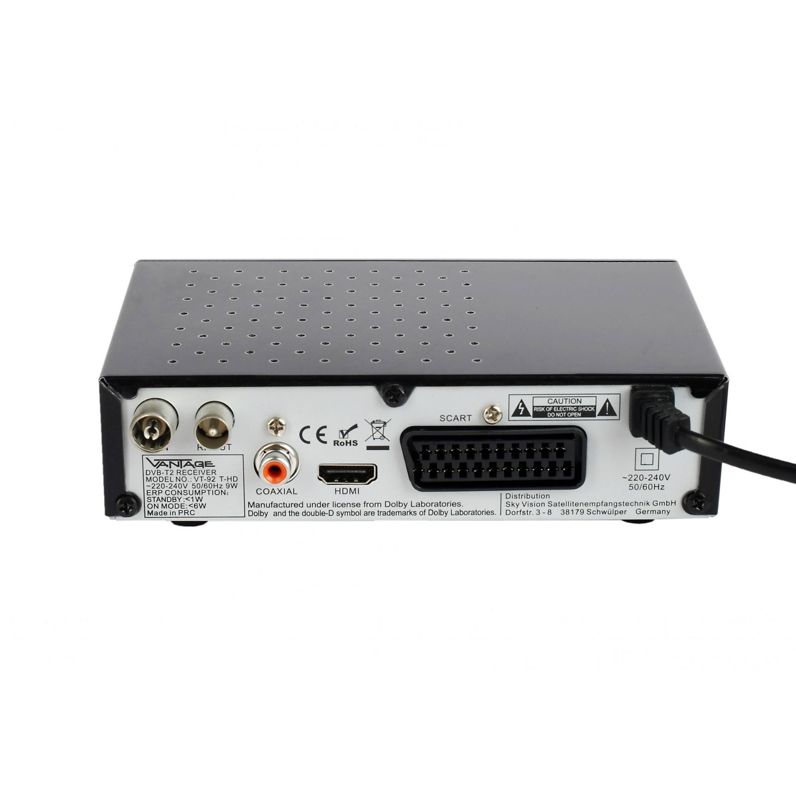 Vantage VT-92 T-HD Receiver (DVB T2, HEVC, Display, USB, HDMI, SCART, Mediaplayer) schwarz Vantage VT-92 T-HD Receiver (DVB T2, HEVC, Display, USB, HDMI, SCART, Mediaplayer) schwarz