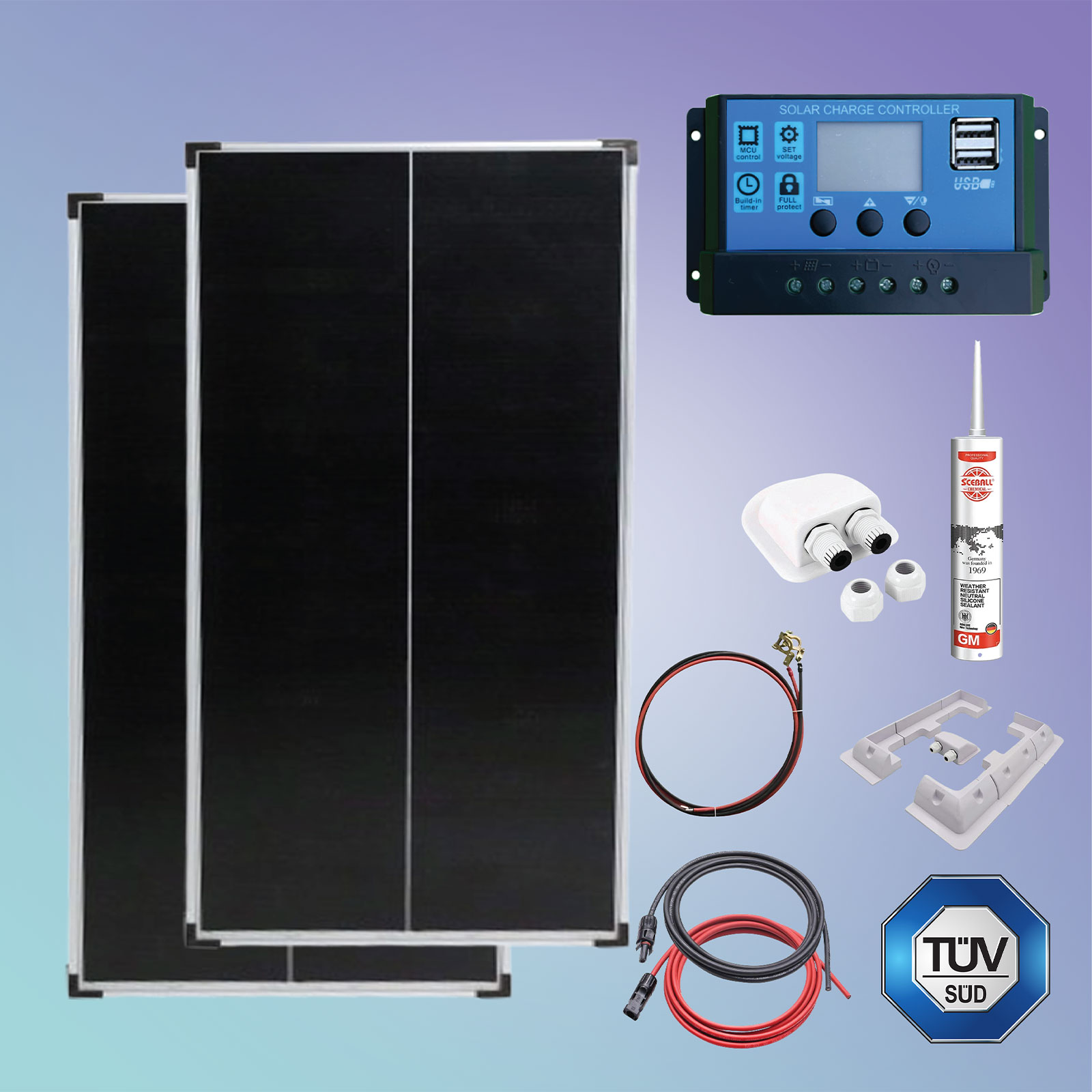 APE 200 Watt Solar Komplettsystem für Wohnmobile, Wohnwagen und Boote