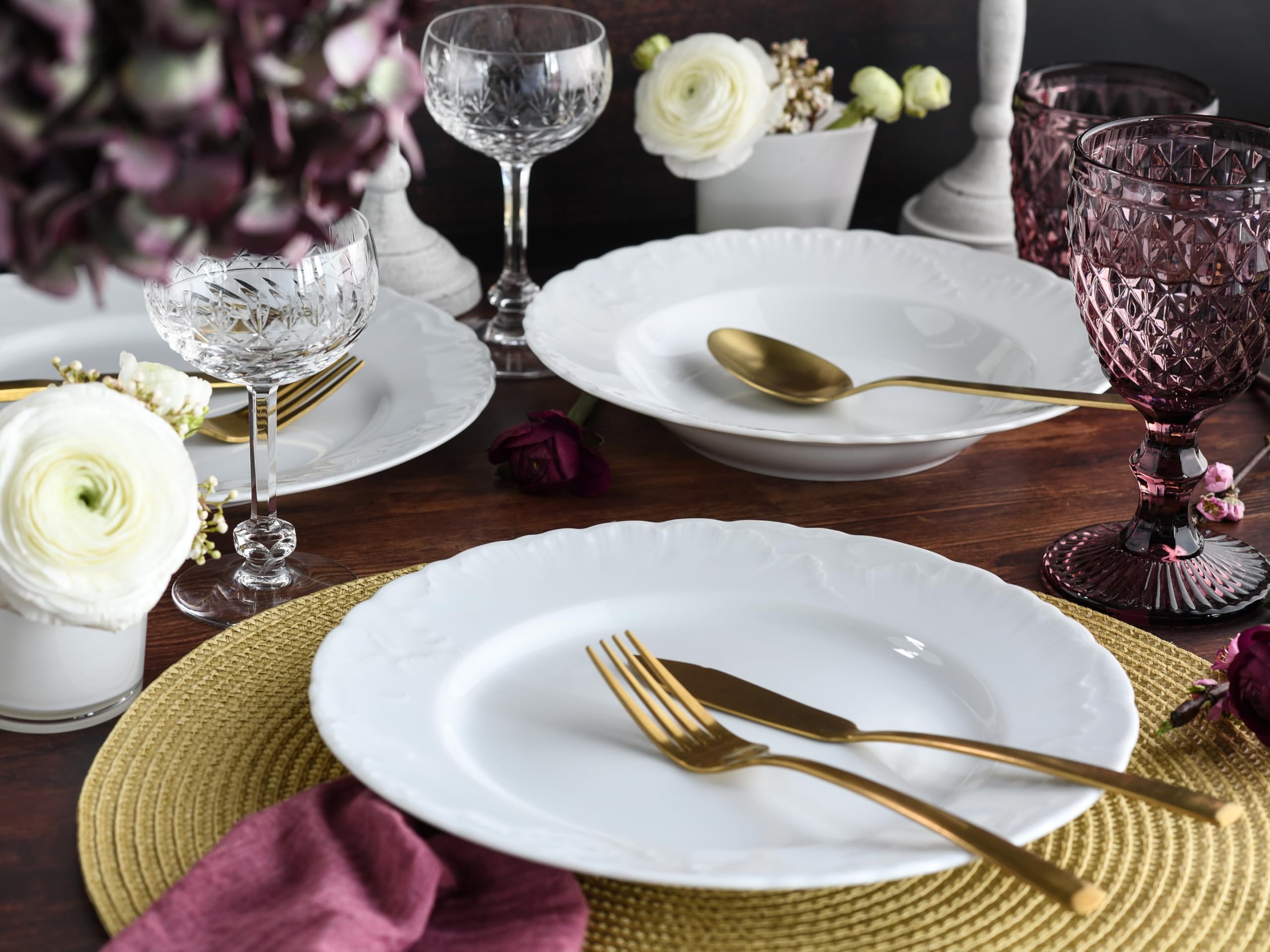 CreaTable, 12619, Serie Rokoko Weiss, 12-teiliges Geschirrset für 6 Personen