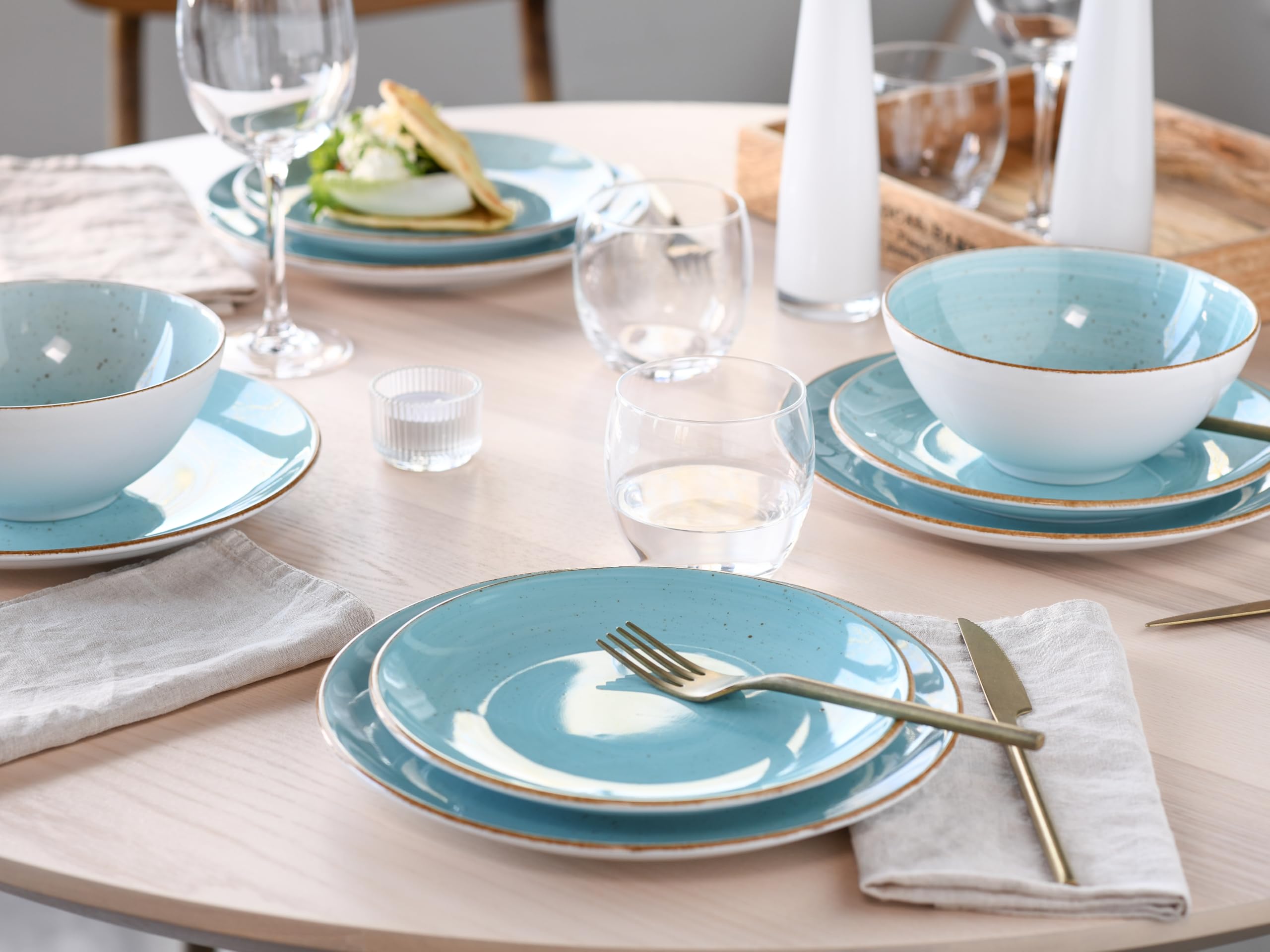 Creatable, 24539, Serie Vintage Nature Aqua, 16-tlg Geschirrset für 4 Personen