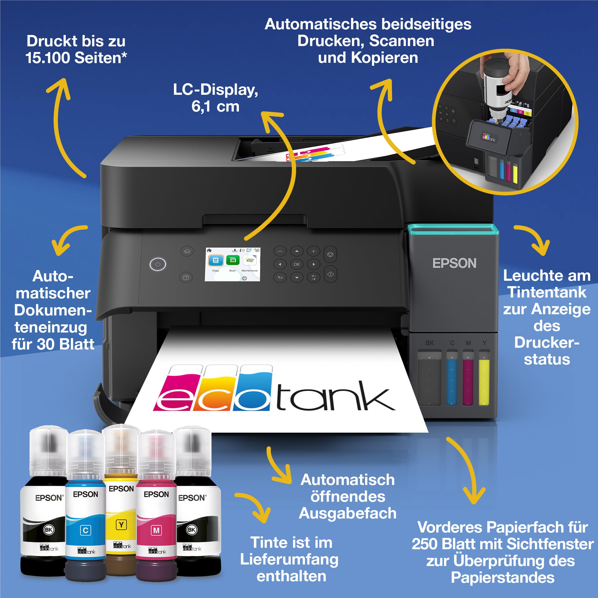 Epson EcoTank ET-3950 / ET-3956 A4-Multifunktionsdrucker mit Wi-Fi & AirPrint Tintentank