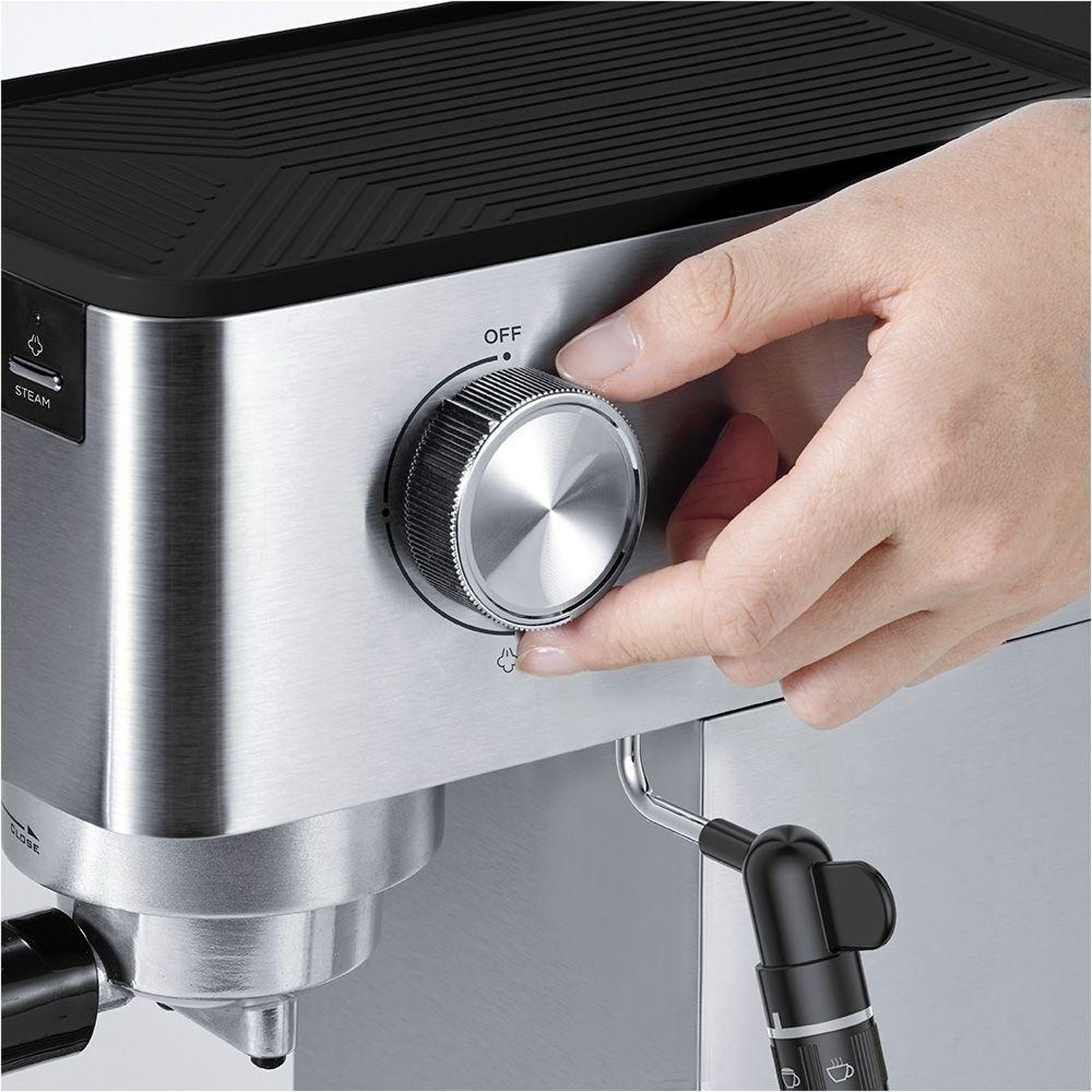 Polti Coffea P10S Siebträger-Espressomaschine (15 bar, 1,3 Liter, Milchschaumdüse, Edelstahlgehäuse, gemahlener Kaffee &; E.S.E.-Pads)