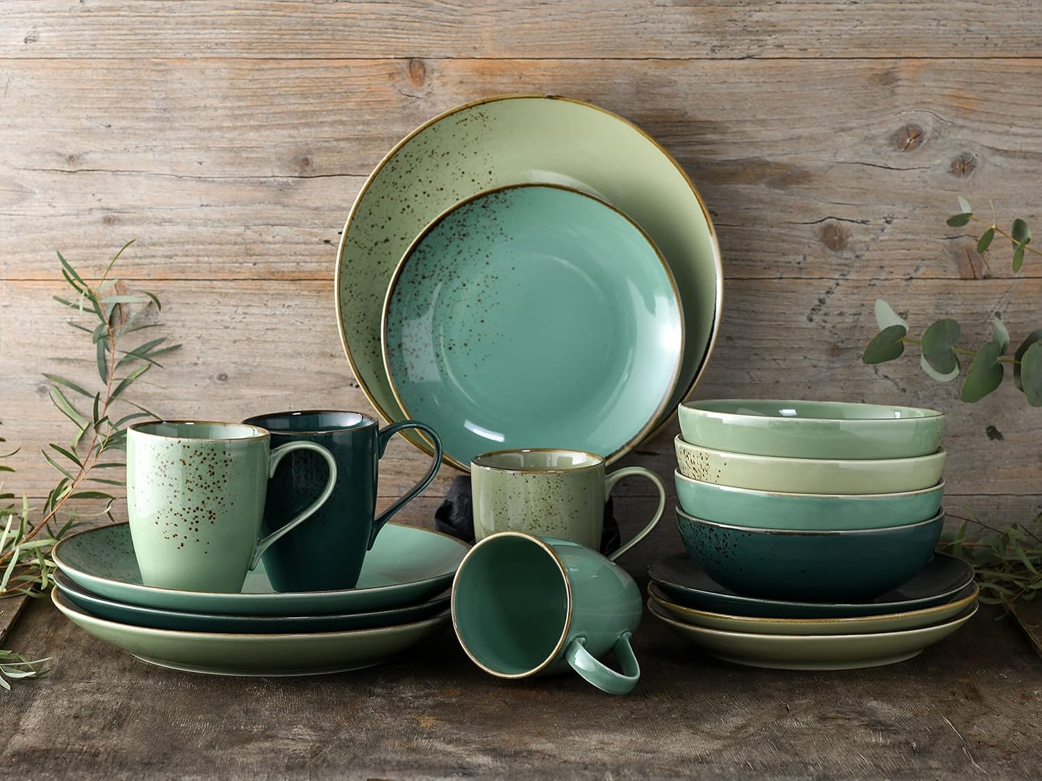 CreaTable, 33321, Serie Nature Collection GREEN LIFE, Geschirrset, Kombiservice 16 teilig