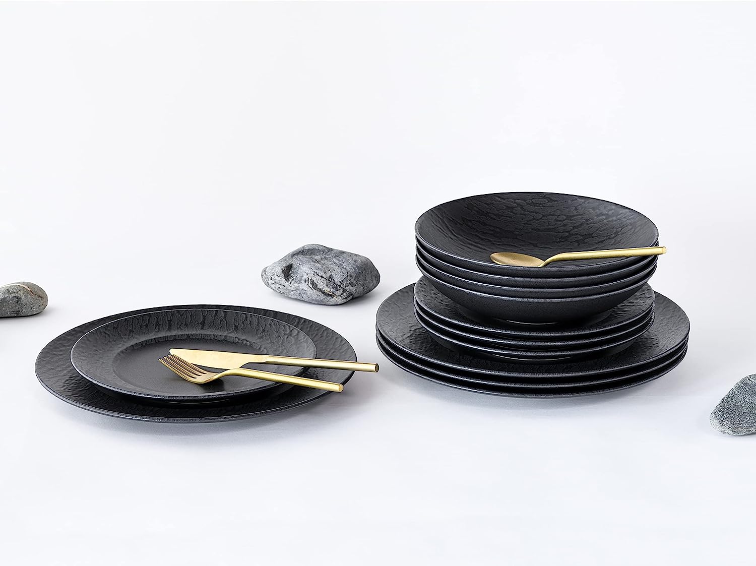 CreaTable, 33320, Serie Rondo SCHIEFER black, Geschirrset, Teller Set 12 teilig