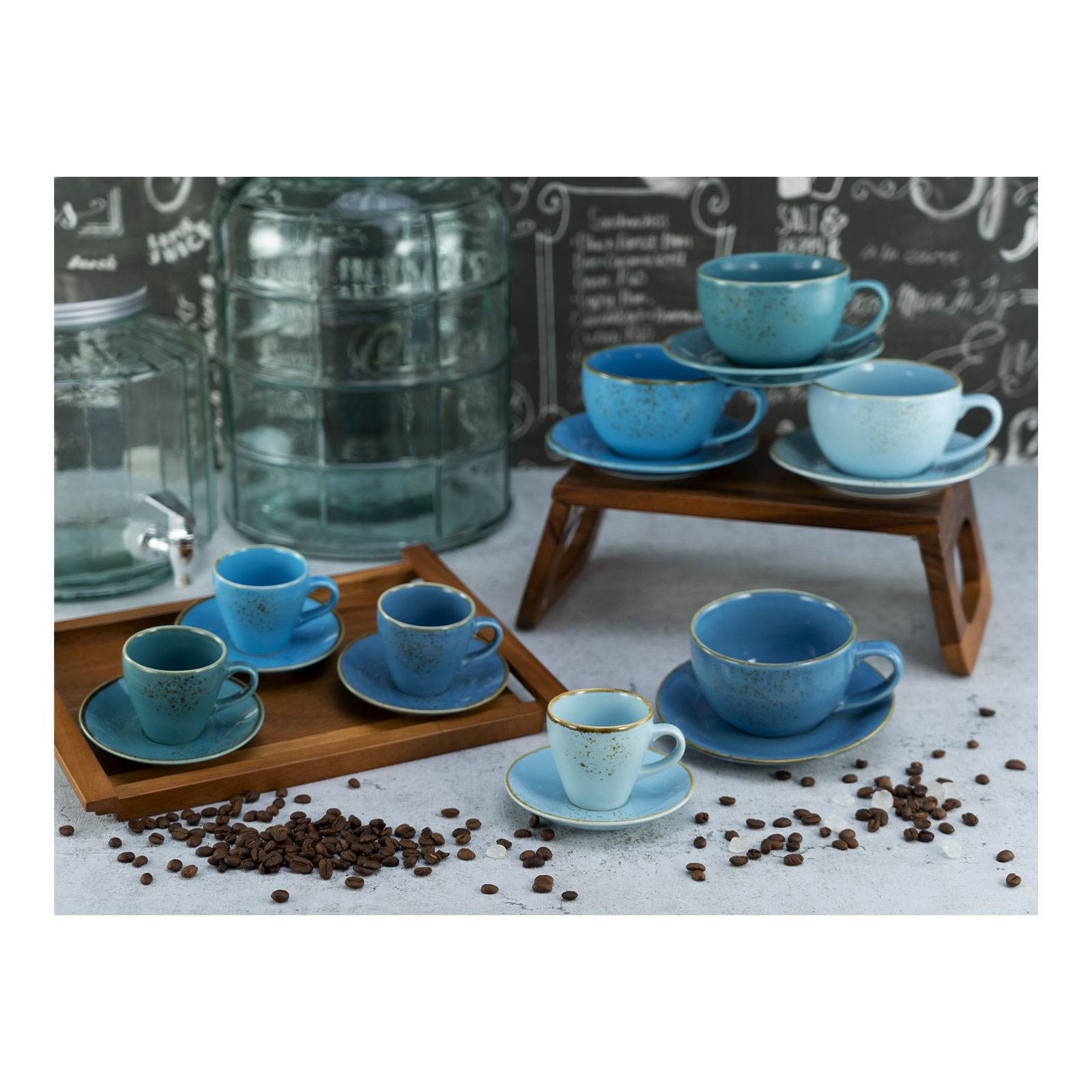 CreaTable, 23415, Serie Nature Collection AQUA Bistrotassen Set, Geschirrset, Tassen Set 16 teilig
