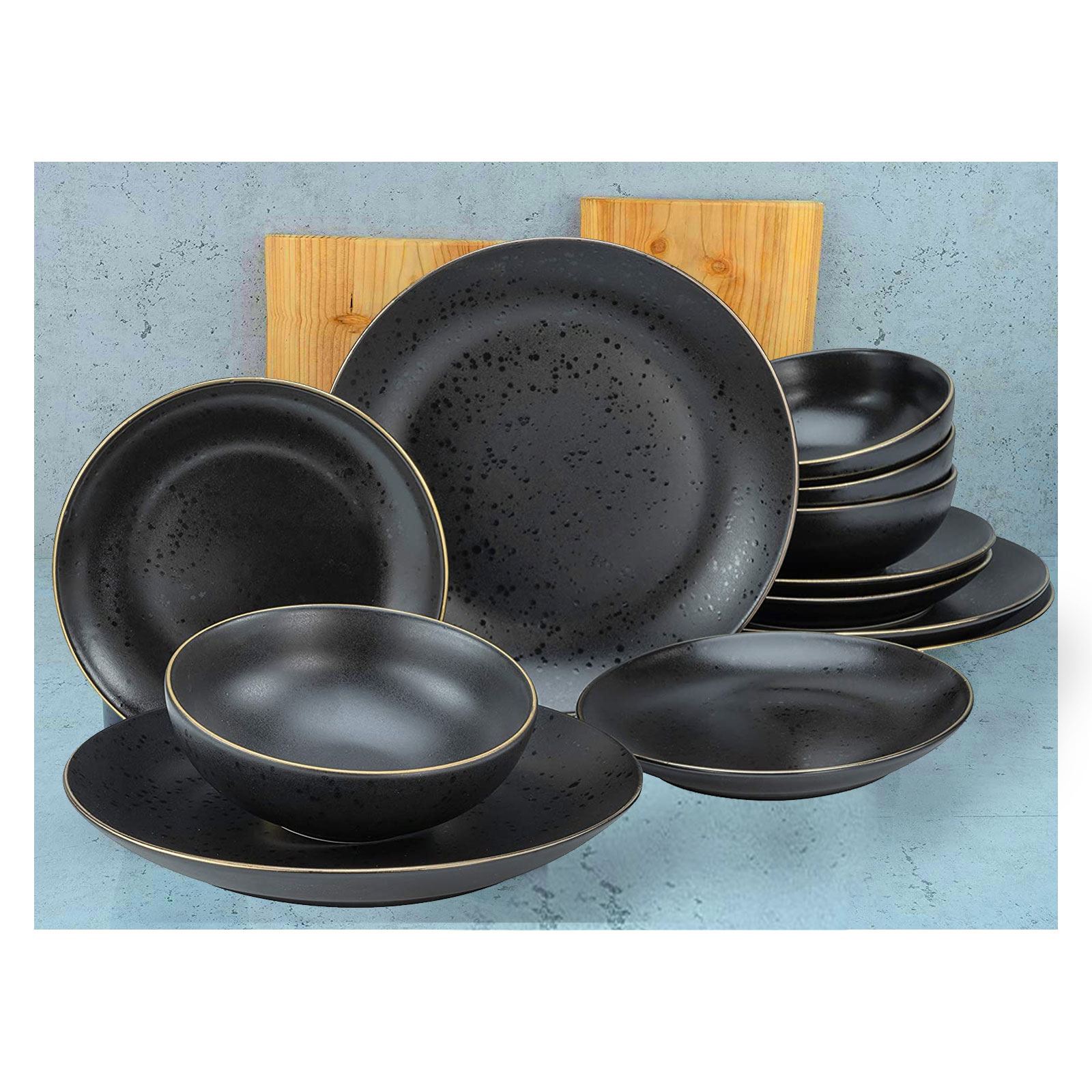 CreaTable, 22707, Serie Industrial Gold BLACK, Geschirrset, Teller Set 12 teilig