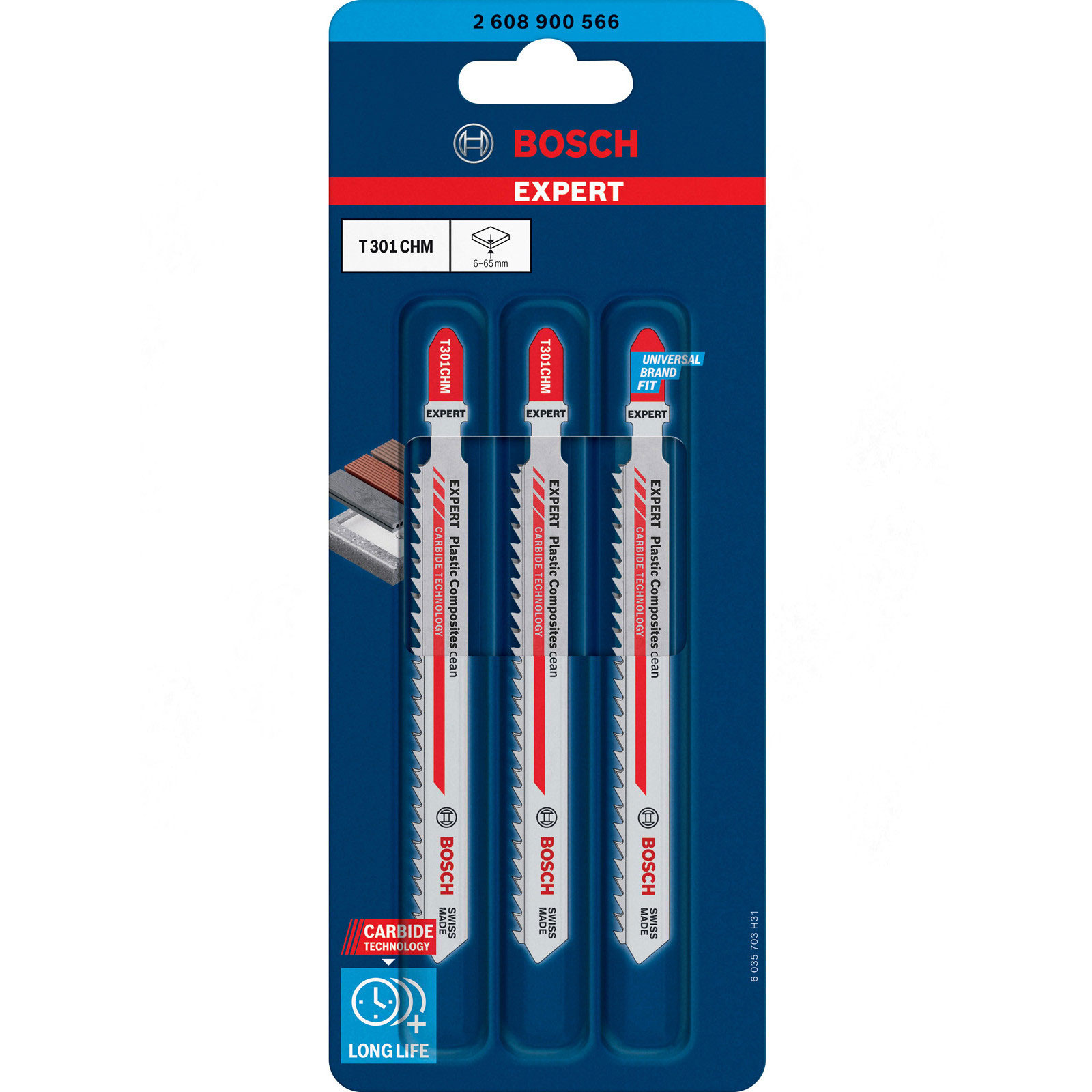 Bosch Professional Expert Plastic Composites Clean T 301 CHM Stichsaegeblatt, 3 Stueck