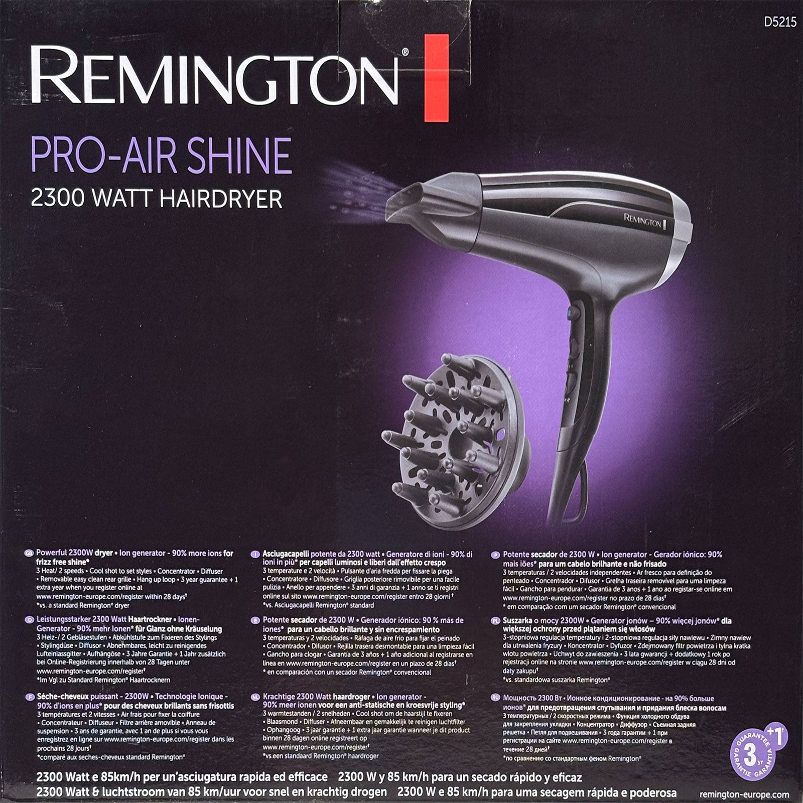 Remington D 5215 Pro Air Shine HAARTROCKNER schwarz/silber
