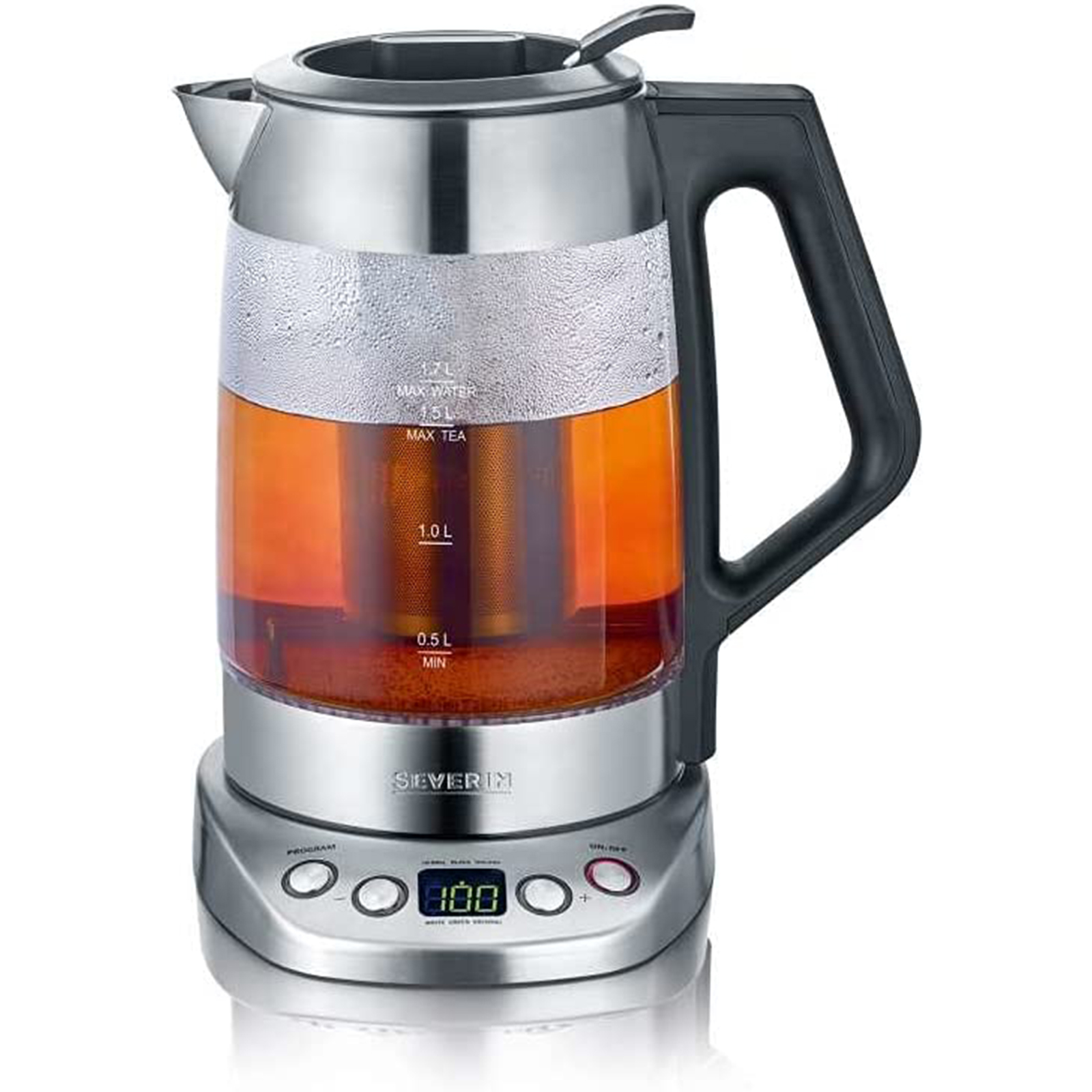 SEVERIN WK 3479 Glas Tee- und Wasserkocher 1,7L Deluxe Edelstahl/schwarz