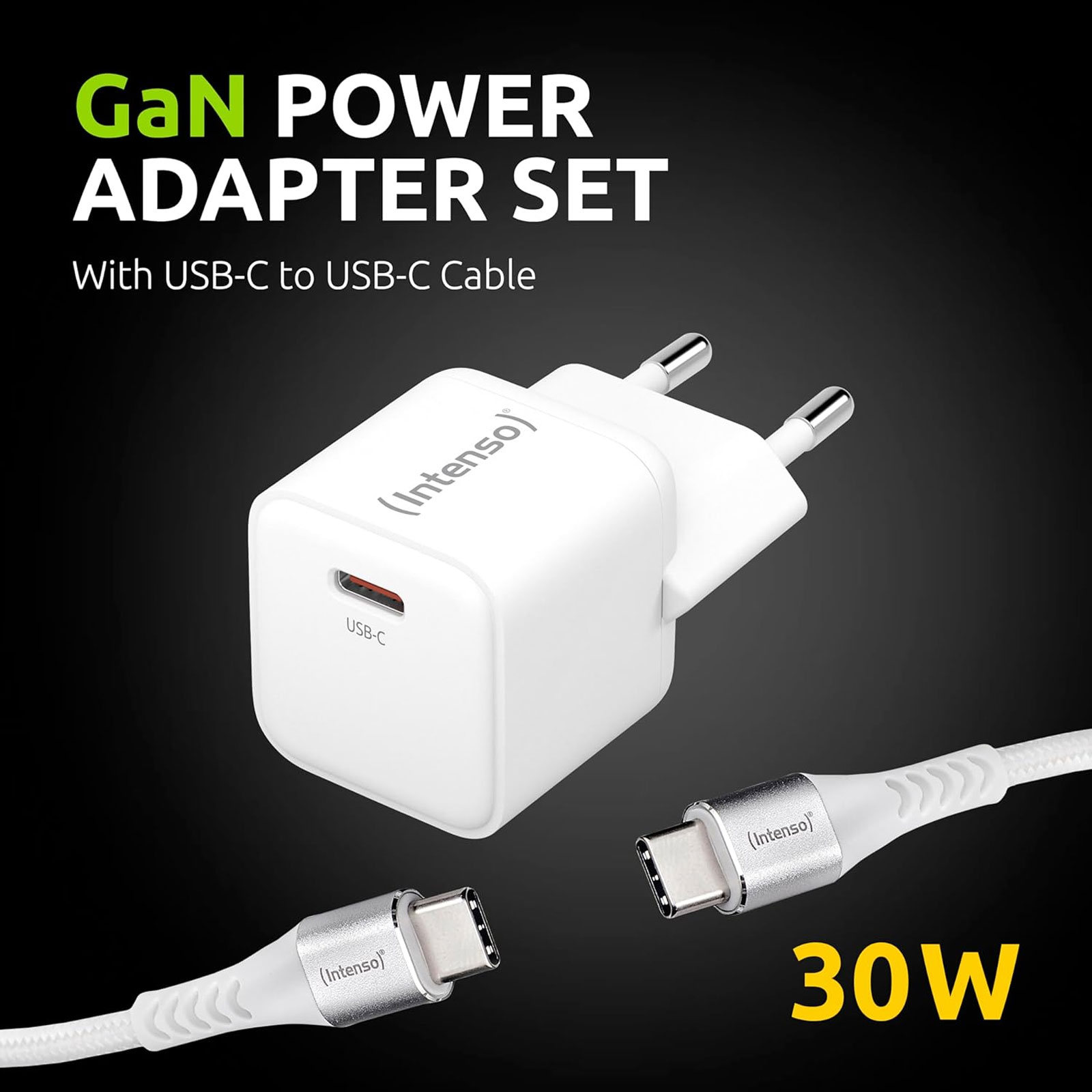 Intenso W30C 30W GaN Adapter + C315C USB-C-Kabel, 1,5 m, Weiß (7803042)