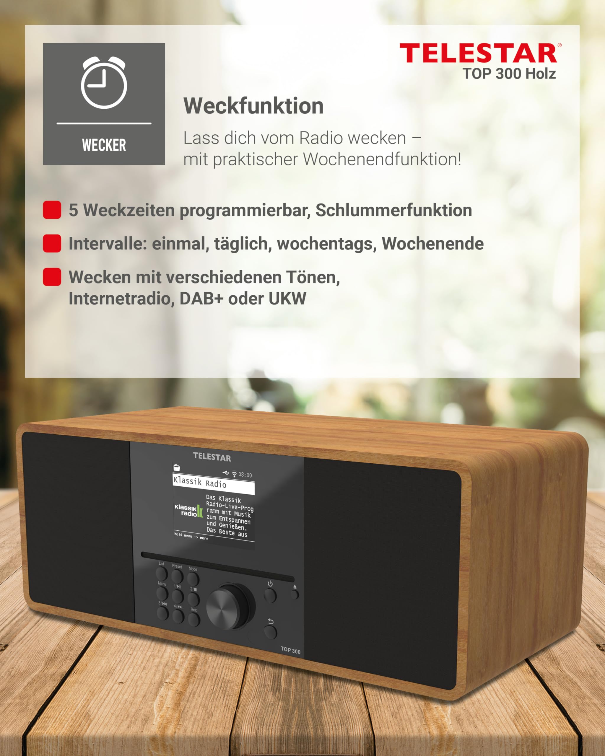 TELESTAR TOP 300 DAB+ Internetradio mit CD-Player Streaming Bluetooth USB Holz