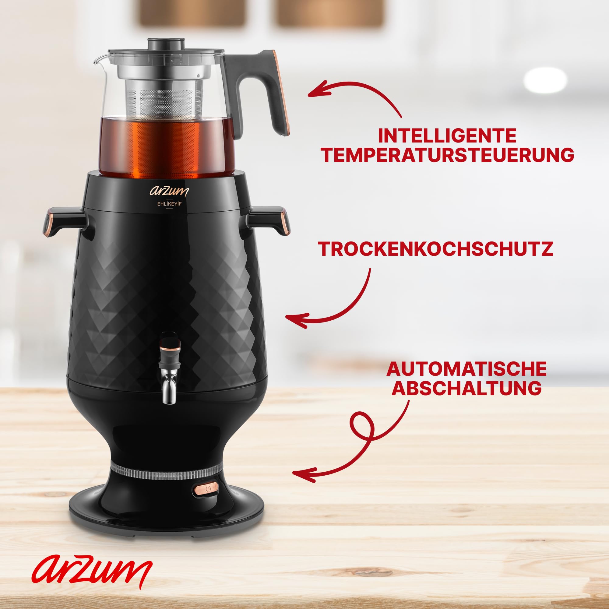 Arzum AR3083B Samovar Teekocher