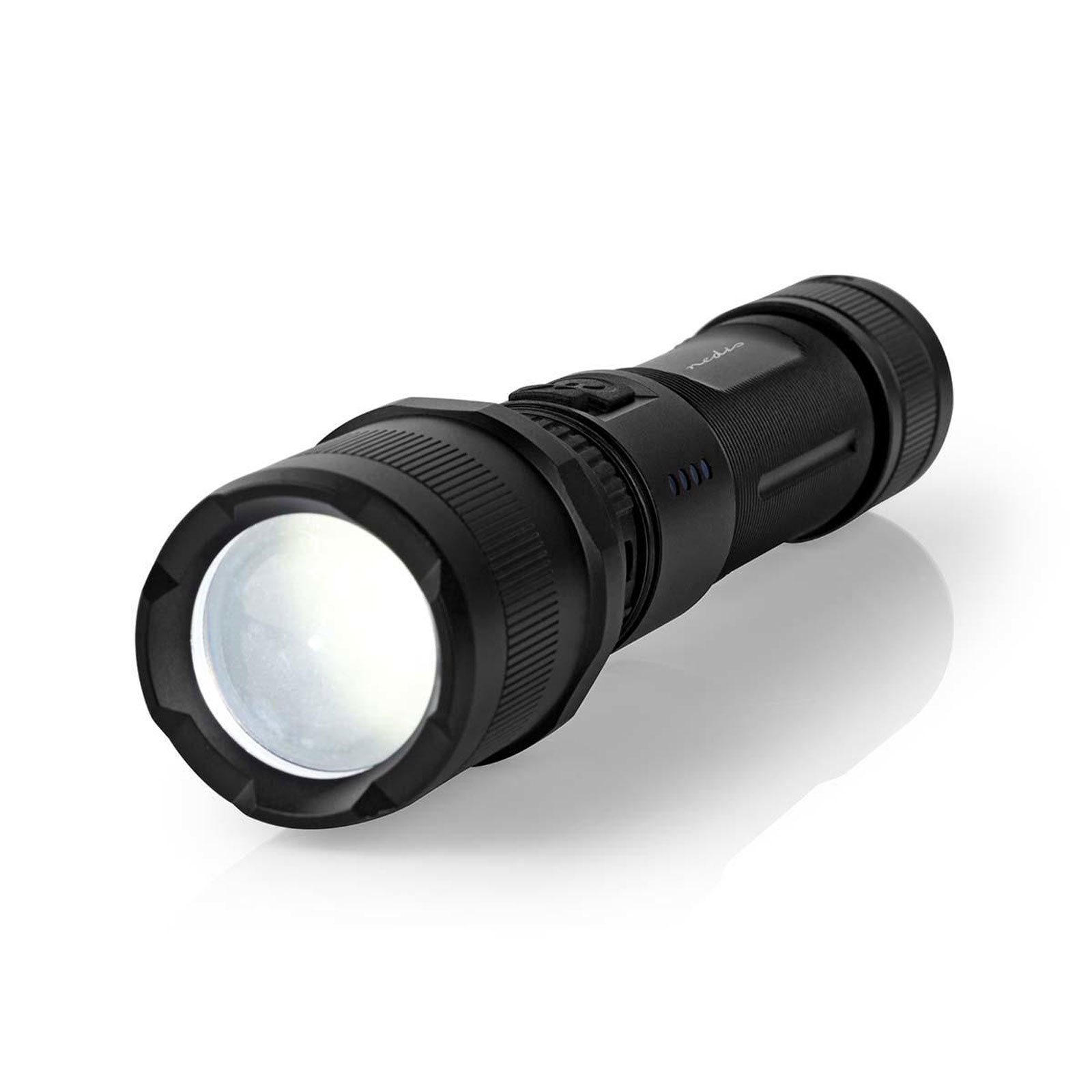 NEDIS LED-Taschenlampe 10W Lith. schwarz (3.7 V DC, 10 W, Eingebautes Lithium Ion, Wiederaufladbar,)