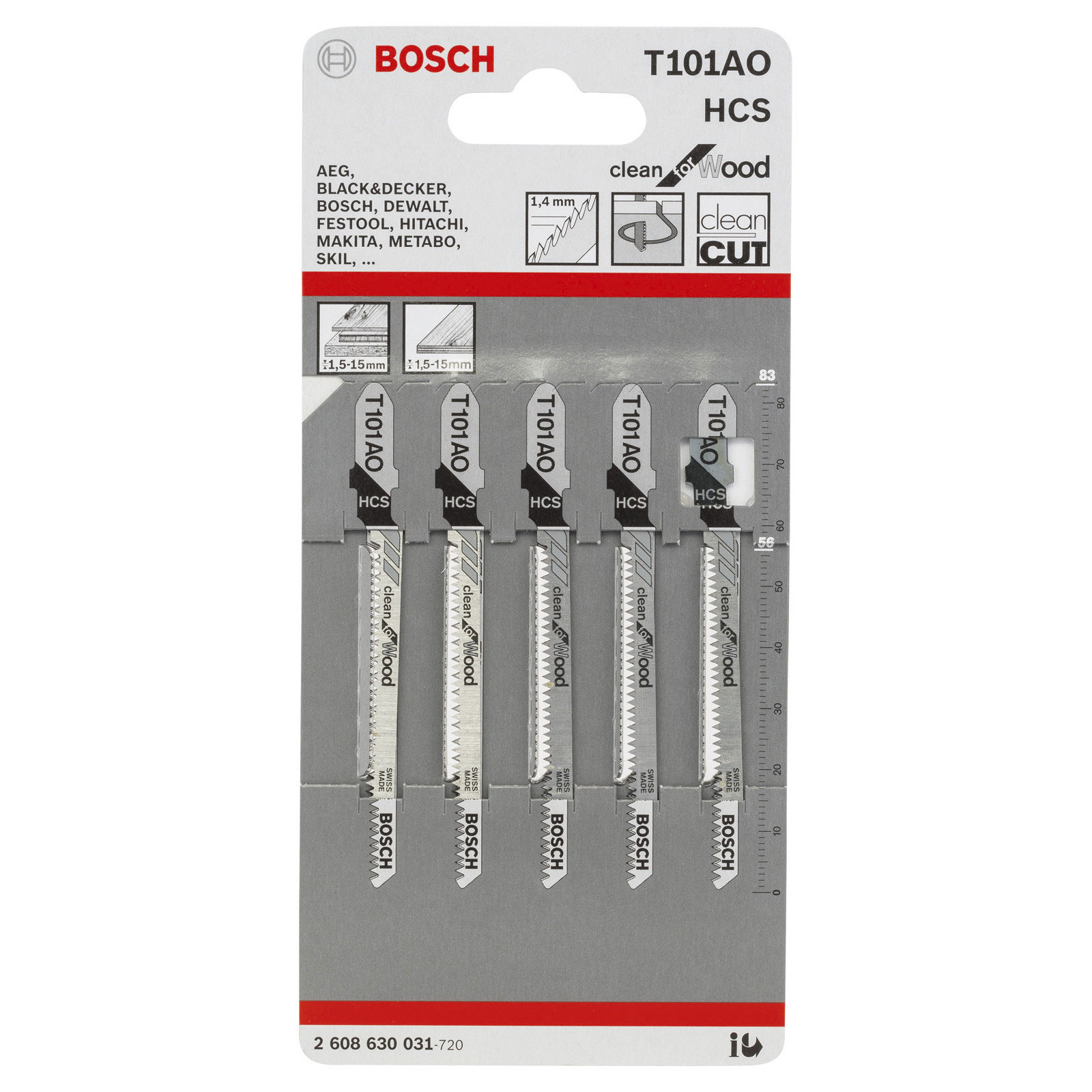 Bosch Professional Stichsaegeblatt T 101 AO Clean for Wood, 5er-Pack