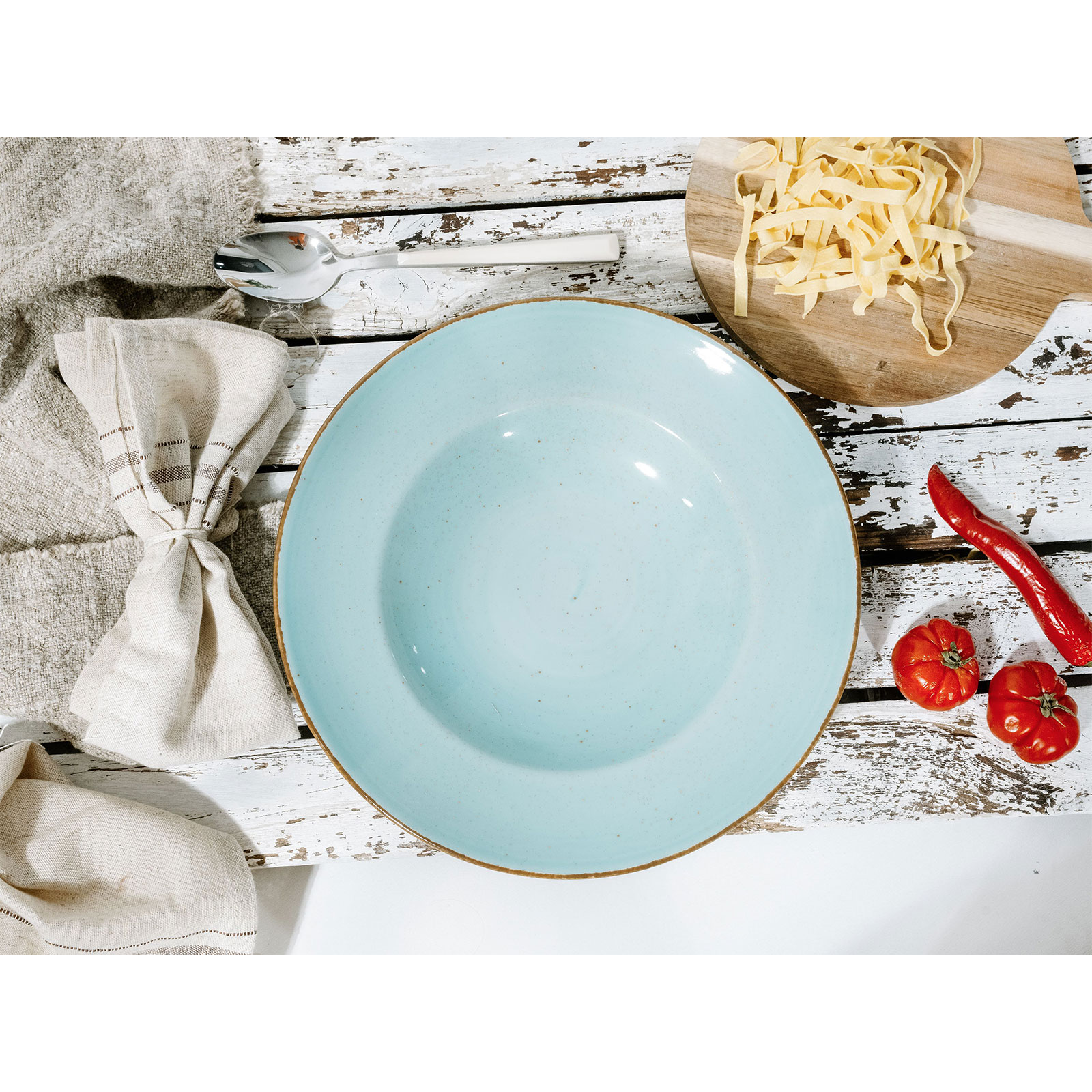 CreaTable, 34046, Serie Vintage Nature Aqua, 4-teiliges Geschirrset, Pastateller aus Porzellan, spülmaschinen- und mikrowellengeeignet, Made in Europe