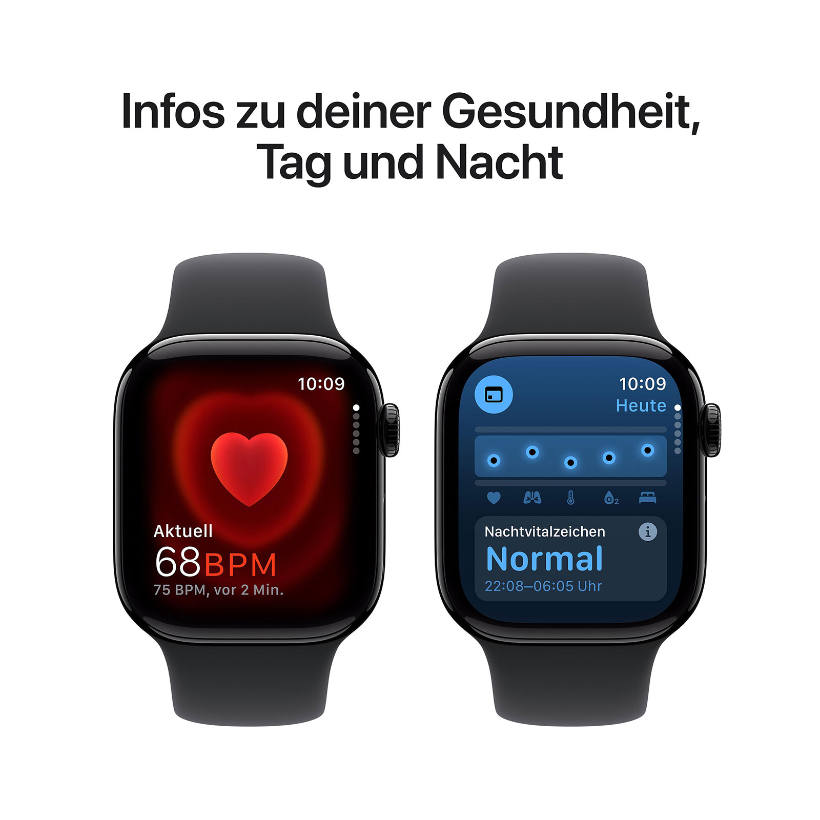 Apple Watch Series 10 GPS, 42 mm Aluminiumgehäuse Diamantschwarz, Sportarmband Schwarz - S/M