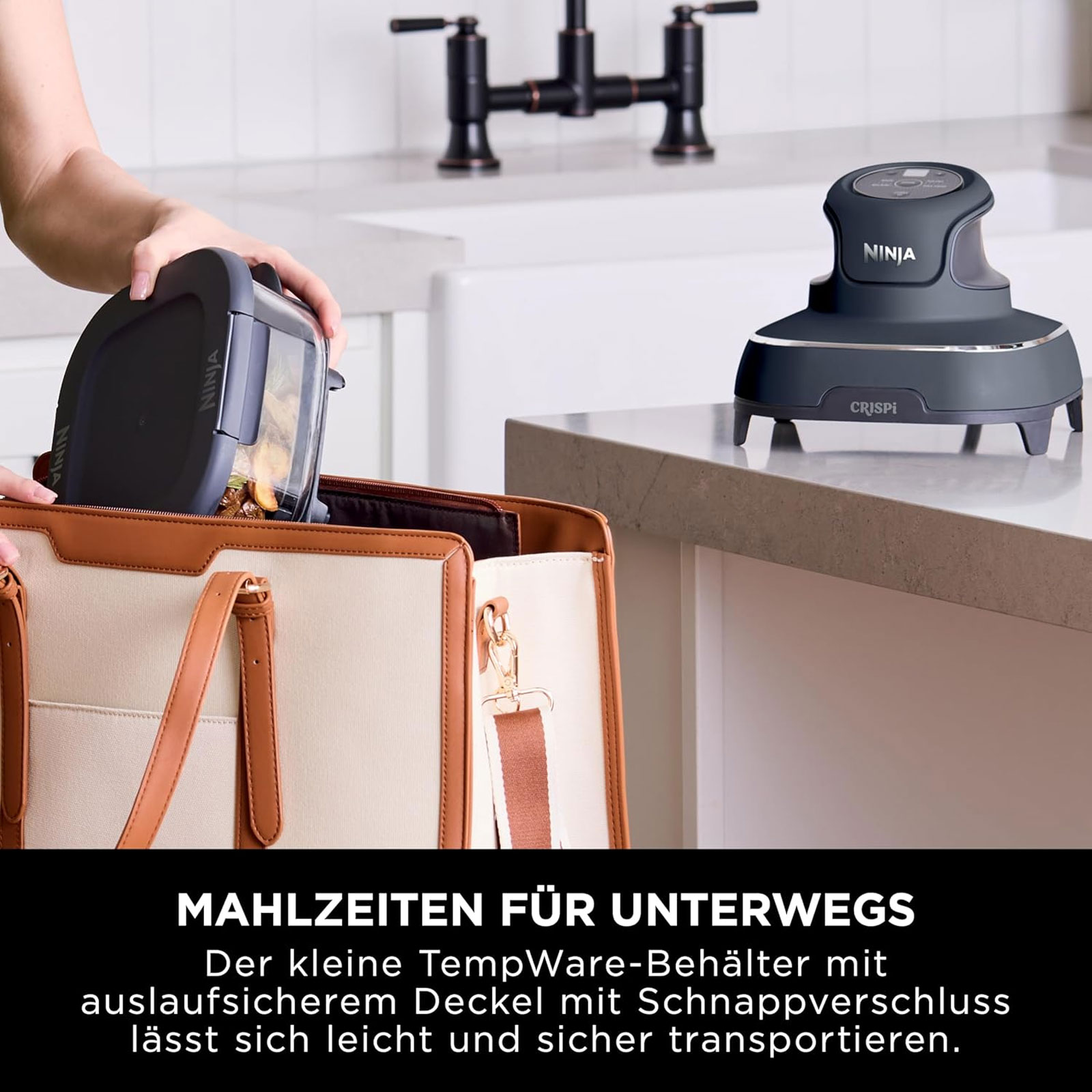 Ninja FN101EUGY CRISPi 4-in-1 Tragbare Glas-Heißluftfritteuse, Grau