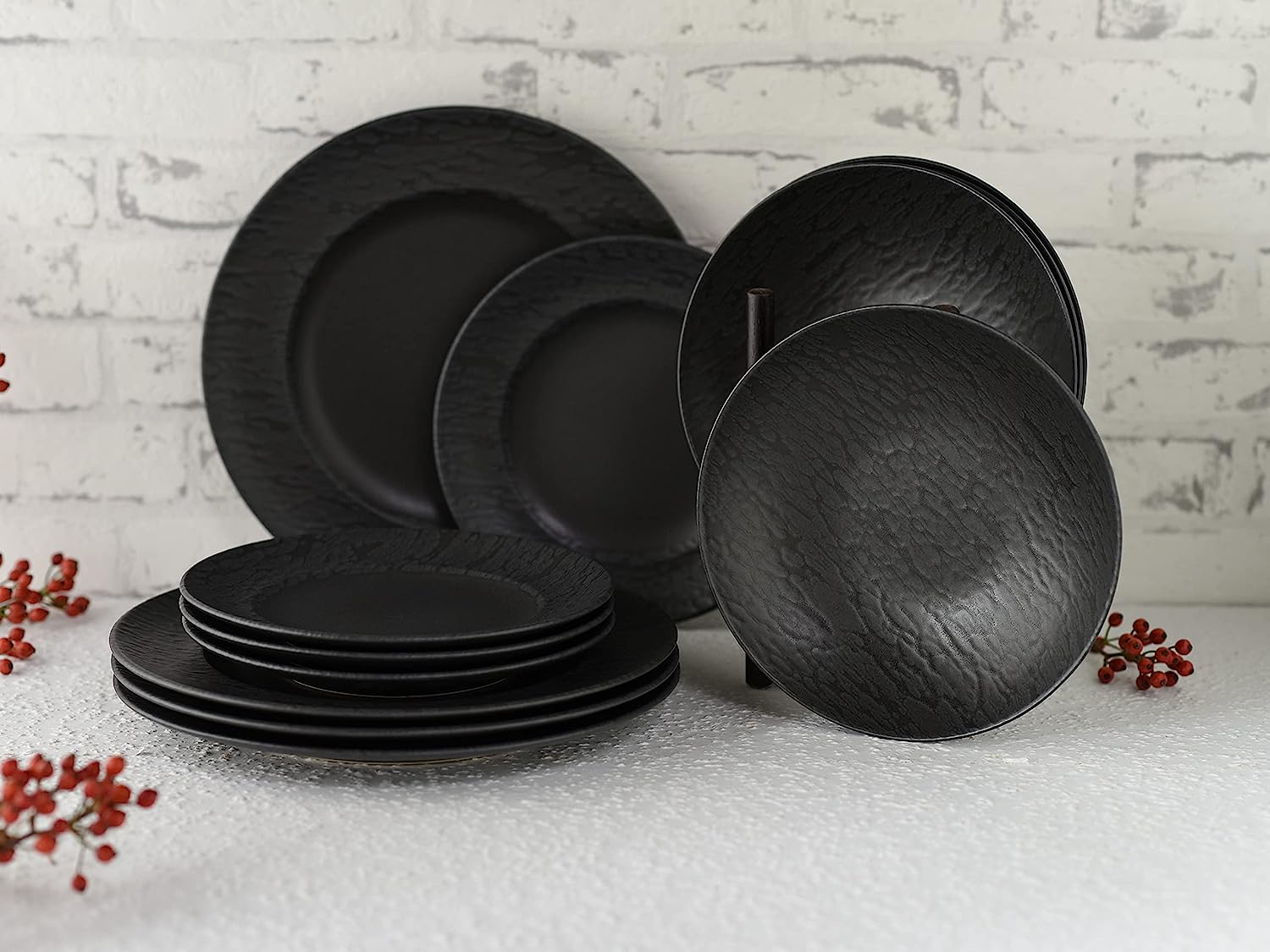 CreaTable, 33320, Serie Rondo SCHIEFER black, Geschirrset, Teller Set 12 teilig