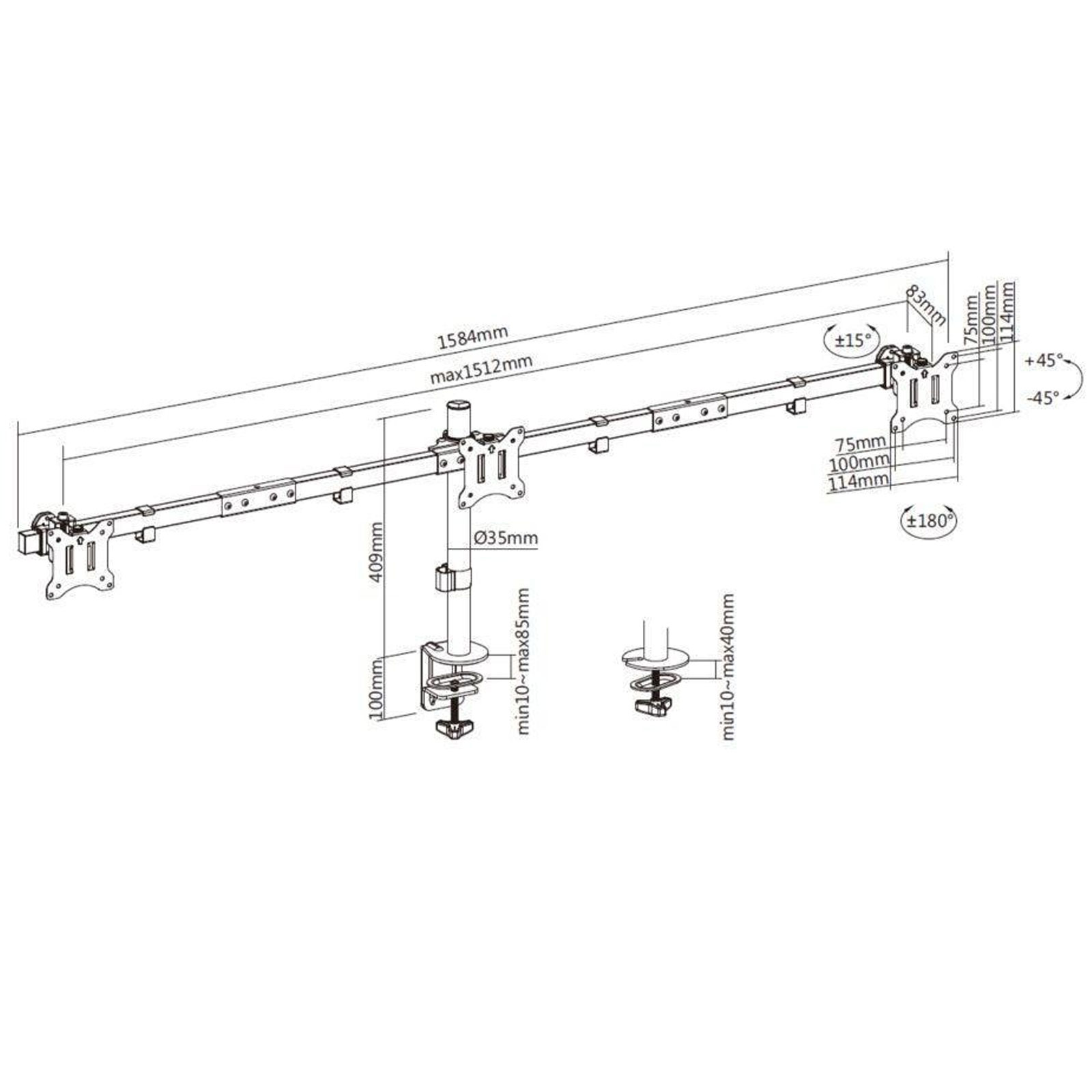 Equip 17"-32" Dreifach schwenkbare Monitor-Schreibtischhalterung