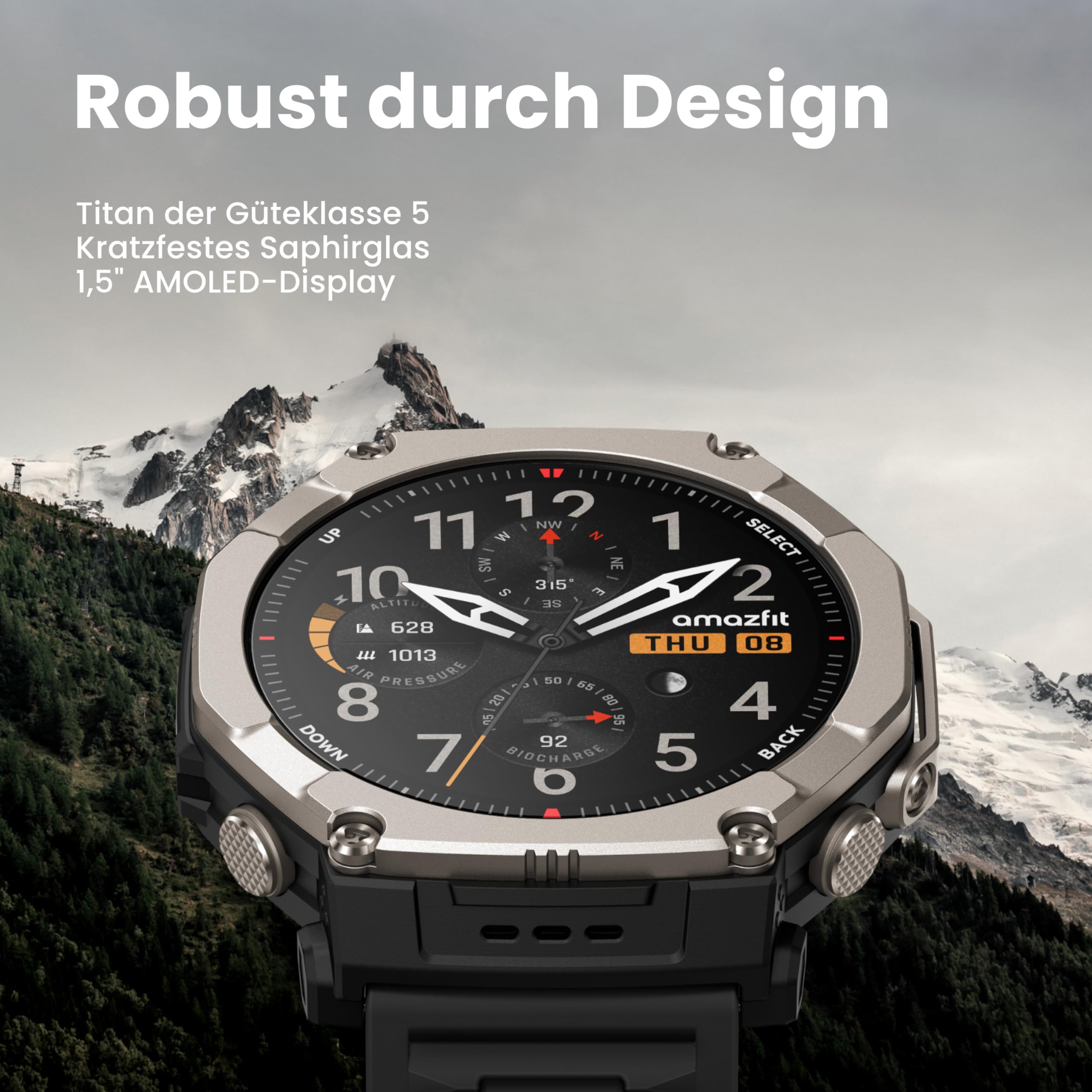 Amazfit T-Rex Ultra 2 Dualband-GPS Outdoor Smartwatch, 51 mm Titangehäuse