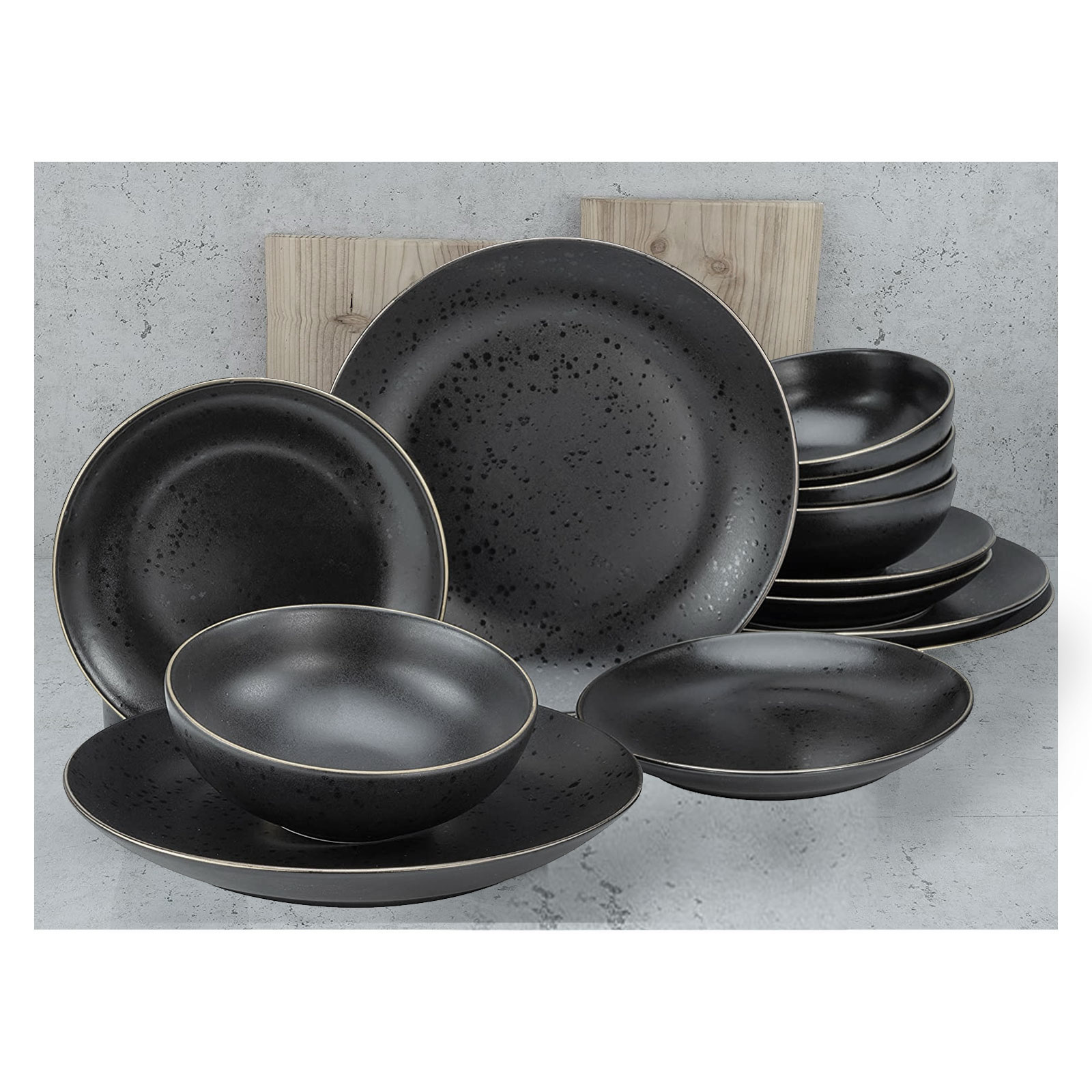 CreaTable, 22707, Serie Industrial Gold BLACK, Geschirrset, Teller Set 12 teilig