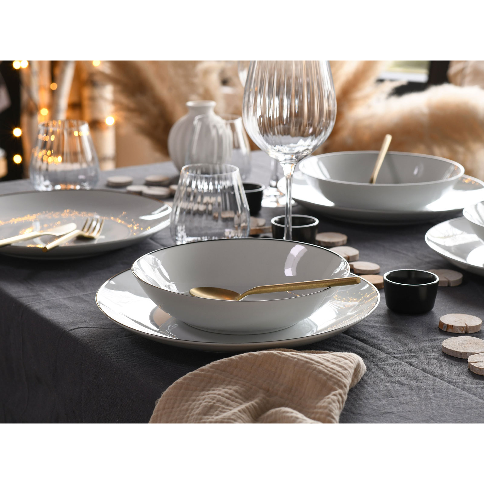 CreaTable, 13188, Serie Luna Black Line, Geschirrset, Tafelservice 12 teilig