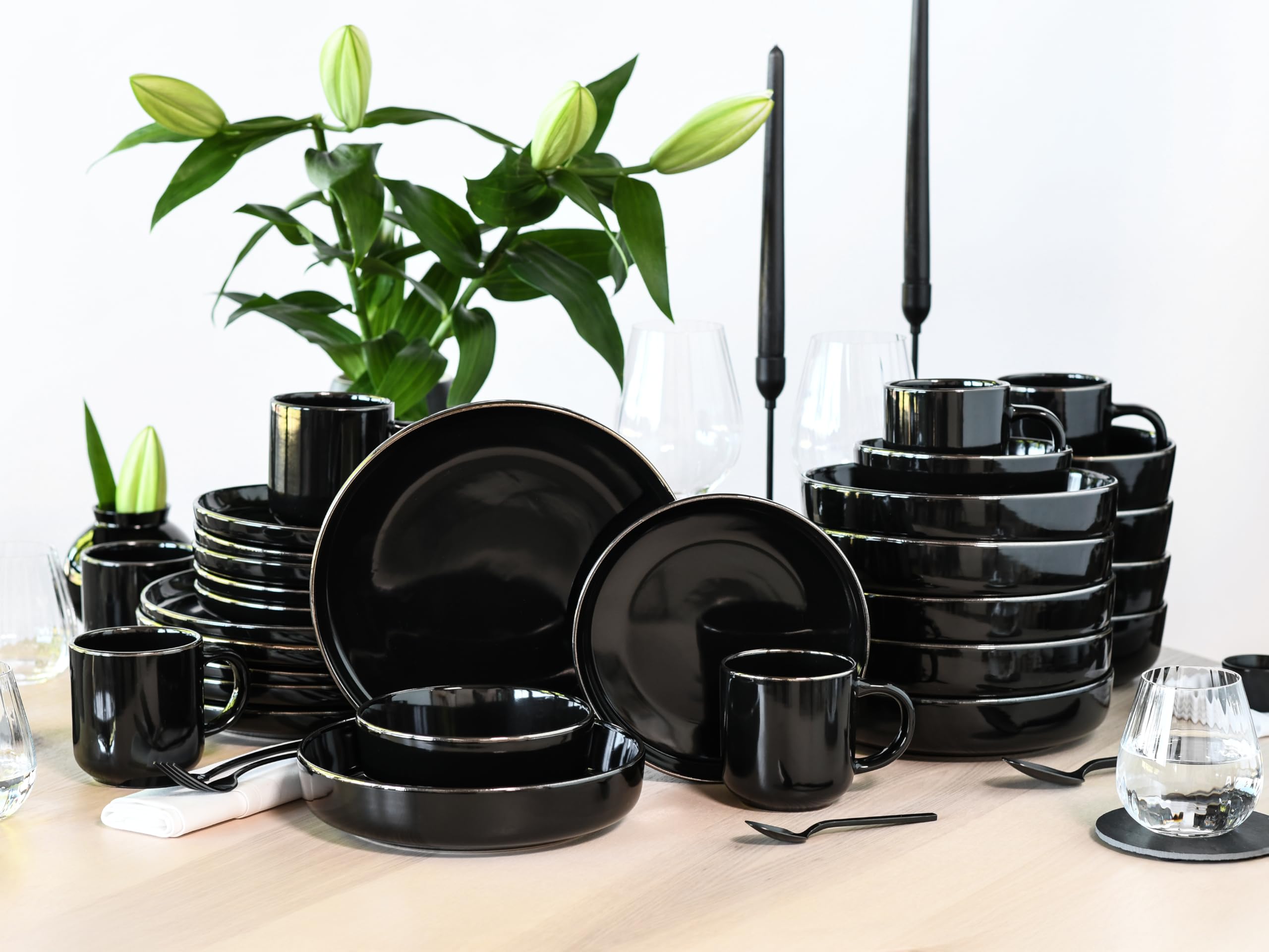 CreaTable 24786 Kombiservice Serie Nordic Festive Schwarz, 30-tlg. 6 Personen