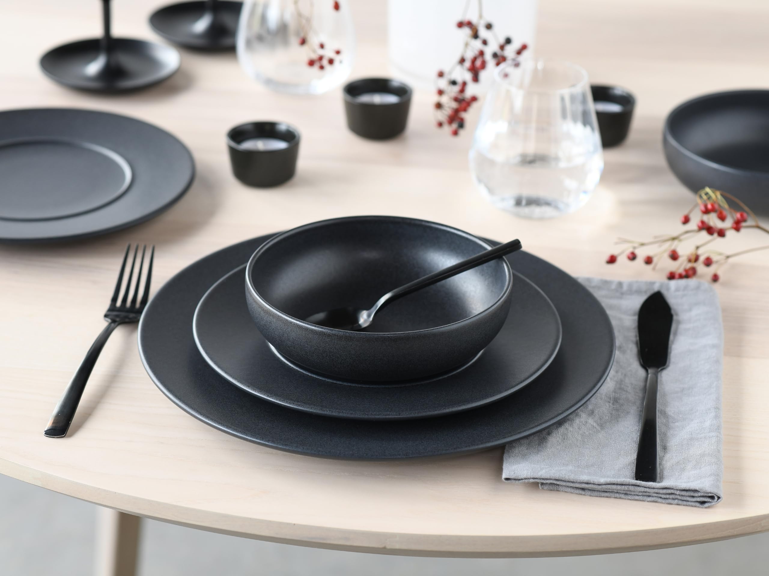 CreaTable, 24568, Serie Unico Black, 8-teiliges Geschirrset für 2 Personen
