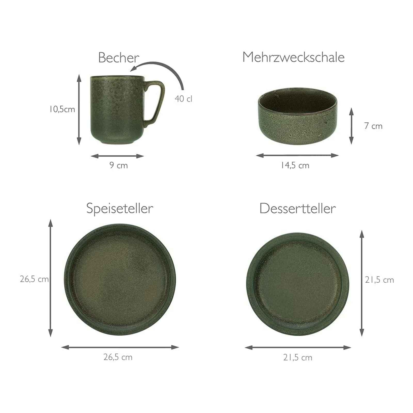 CreaTable, 23771, Serie Sylt Dark Green, Geschirrset, Kombiservice 8 teilig
