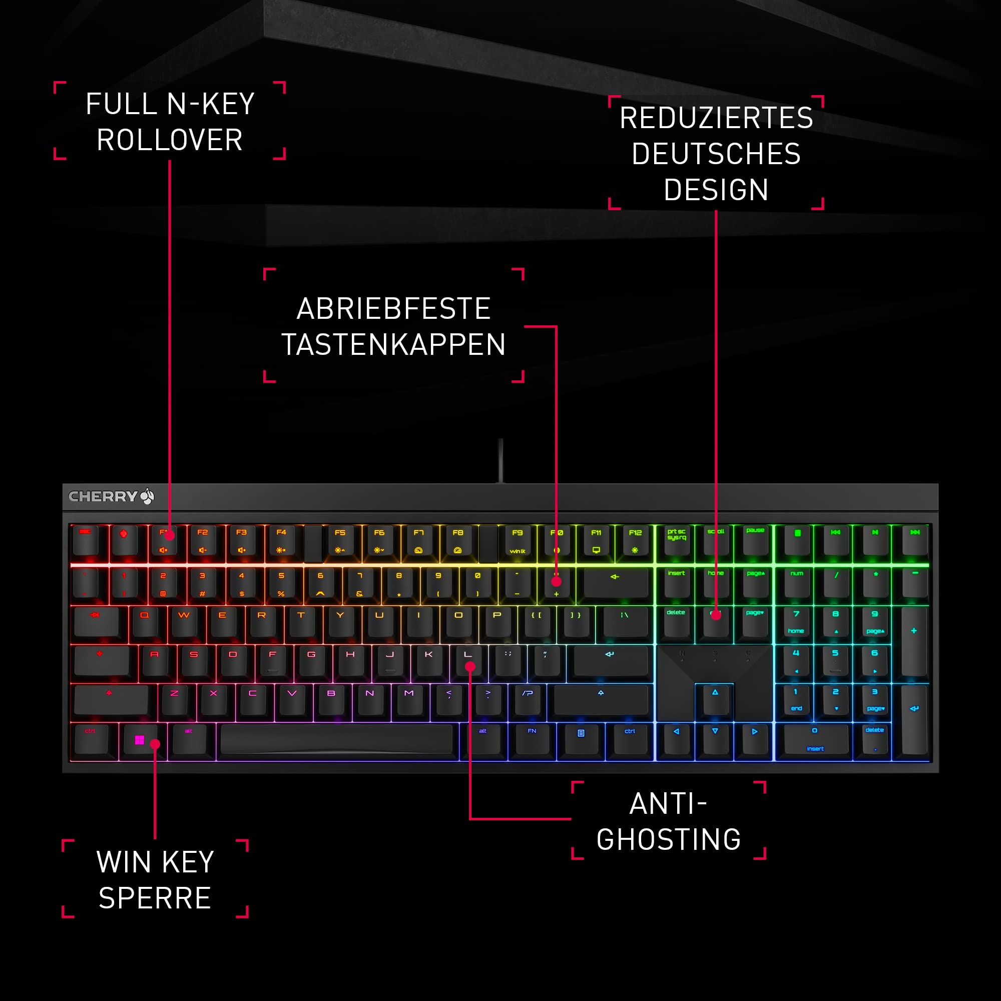 CHERRY MX 2.0S, kabelgebundene Gaming-Tastatur mit RGB-Beleuchtung