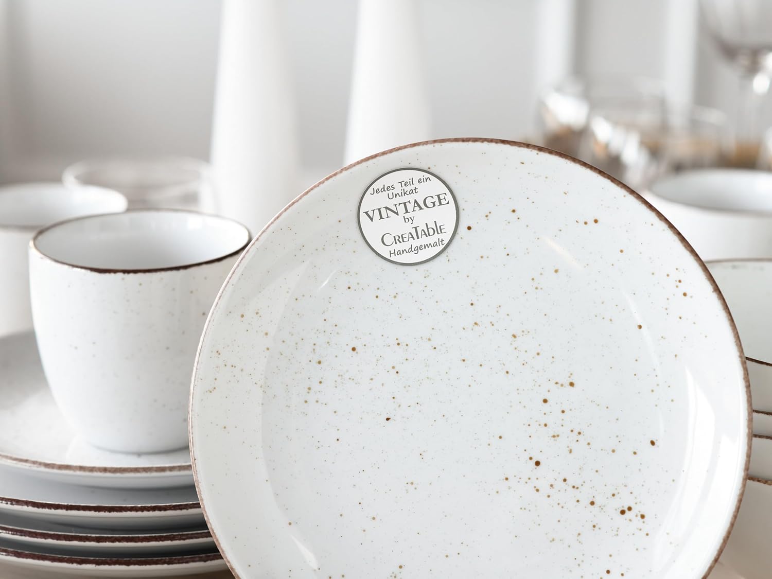 CreaTable, 20317, Serie VINTAGE NATURE weiss, Geschirrset Kombiservice 16 teilig