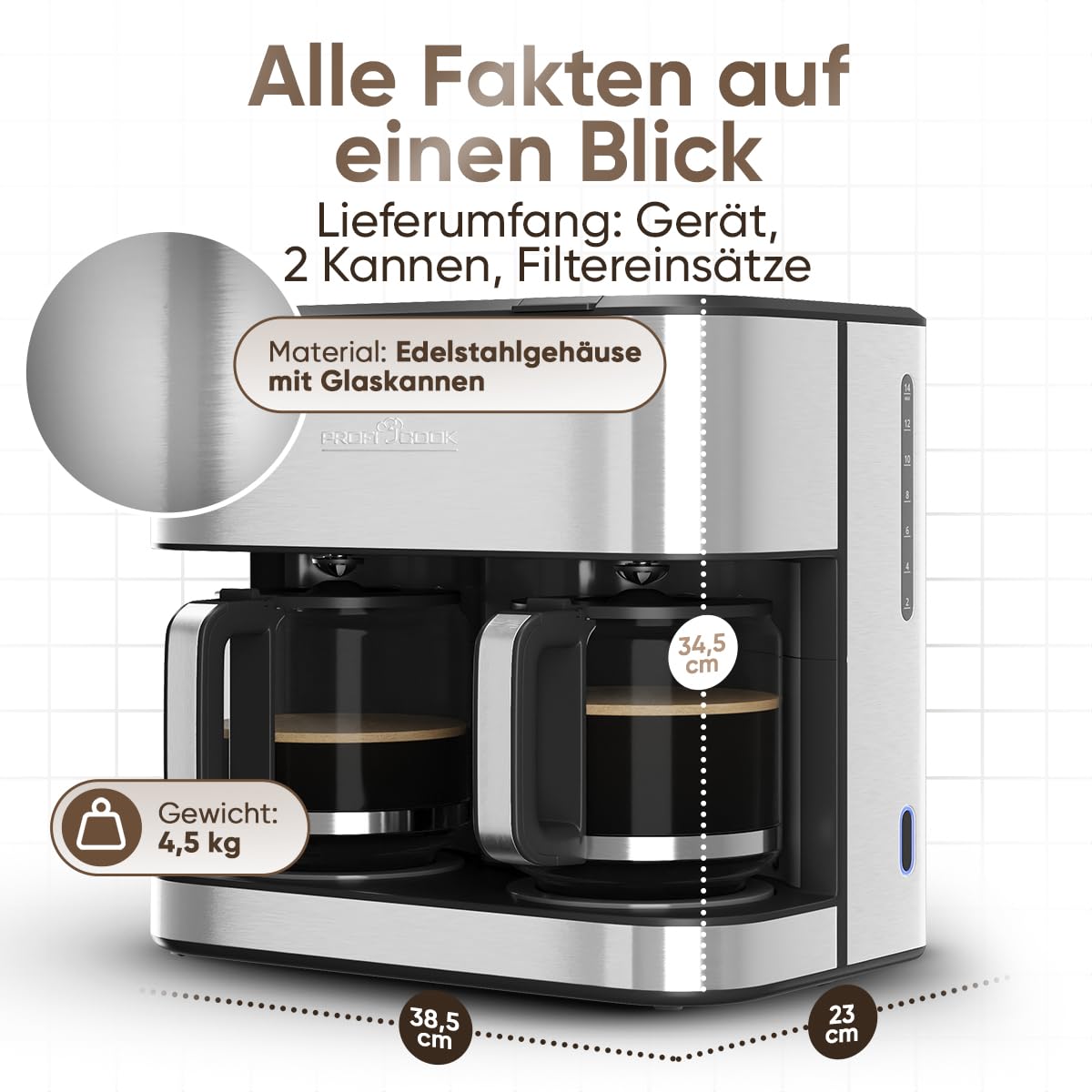 PROFICOOK PC-KAD 1308 Edelstahl Filterkaffeemaschine