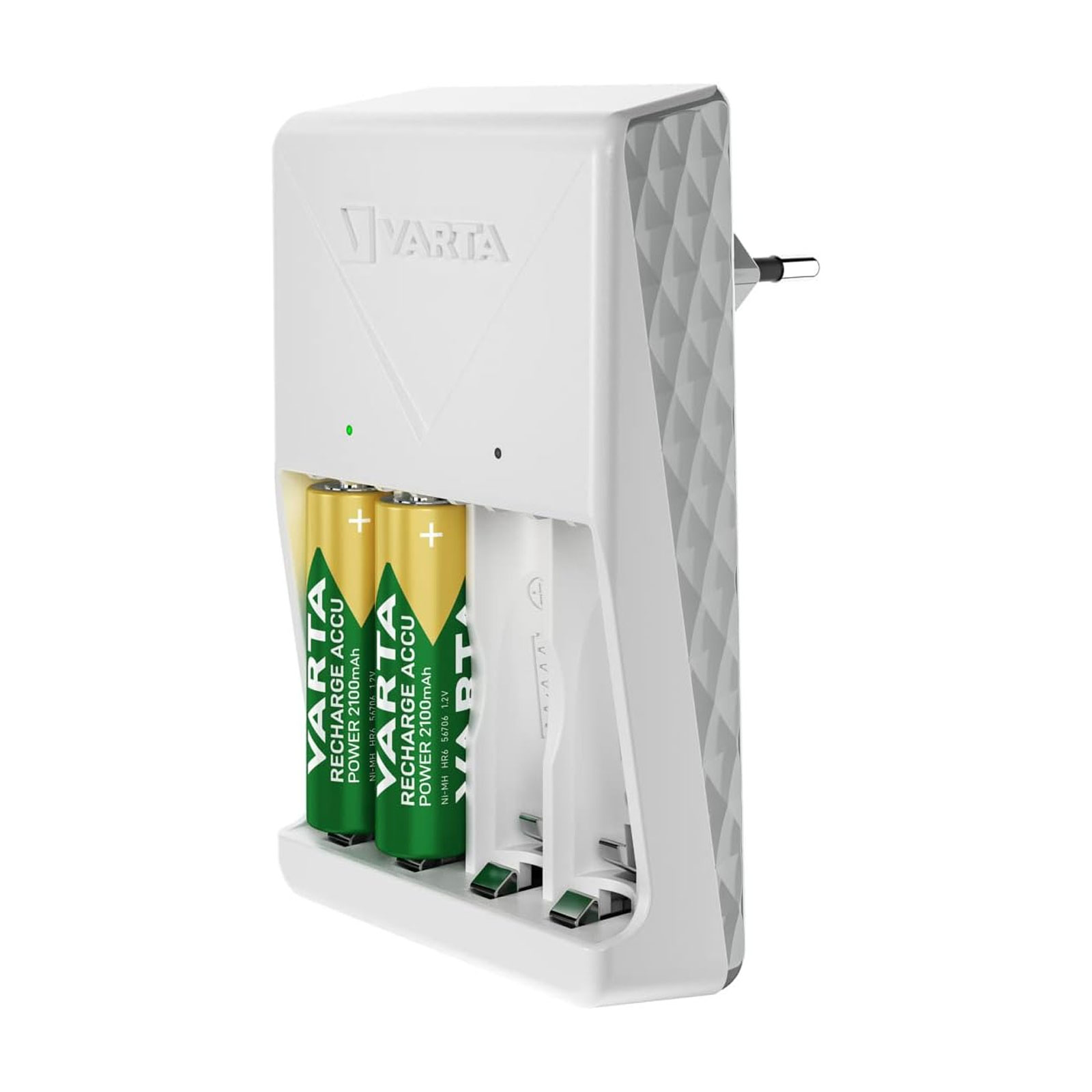 VARTA Ladegerät Plug Charger 4x AA 56706 2100mAh (4,5 h Ladezeit, lädt 2 oder 4 AA oder AAA Akkus, Ladeanzeige, 4x Recharge Accu Power AA 2100 mAh)